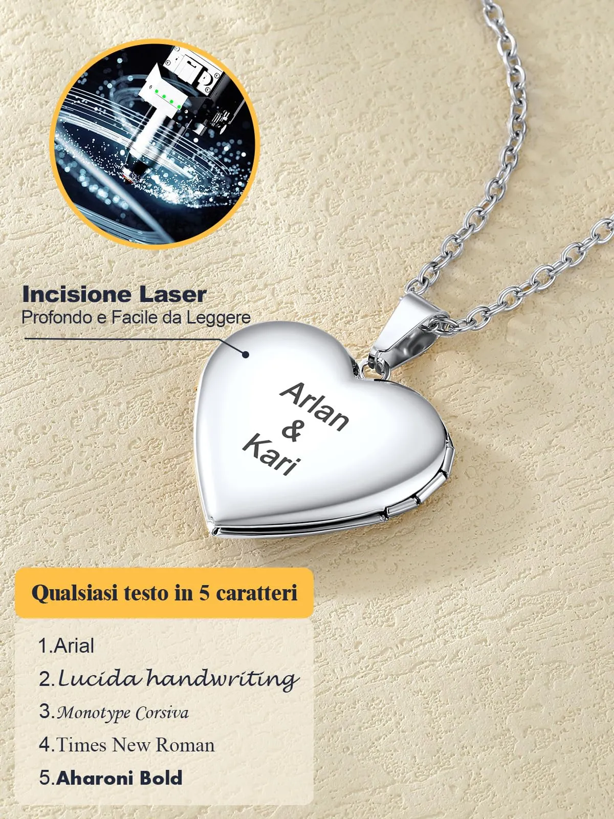 U7 Collana con Foto Personalizzata Cuore Apribile in Acciaio Inossidabile 316L, 50 cm - immagine 5