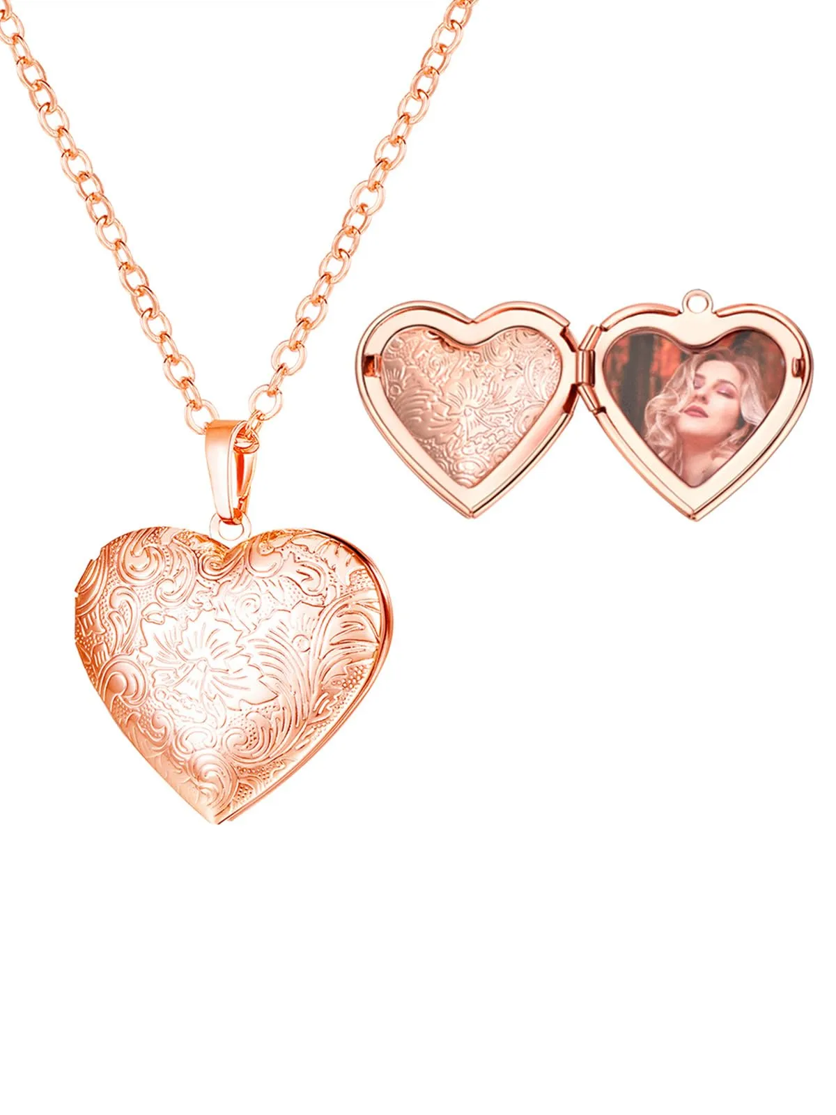 U7 Collana con Foto Personalizzata Cuore in Acciaio Inossidabile Oro Rosa - immagine 1
