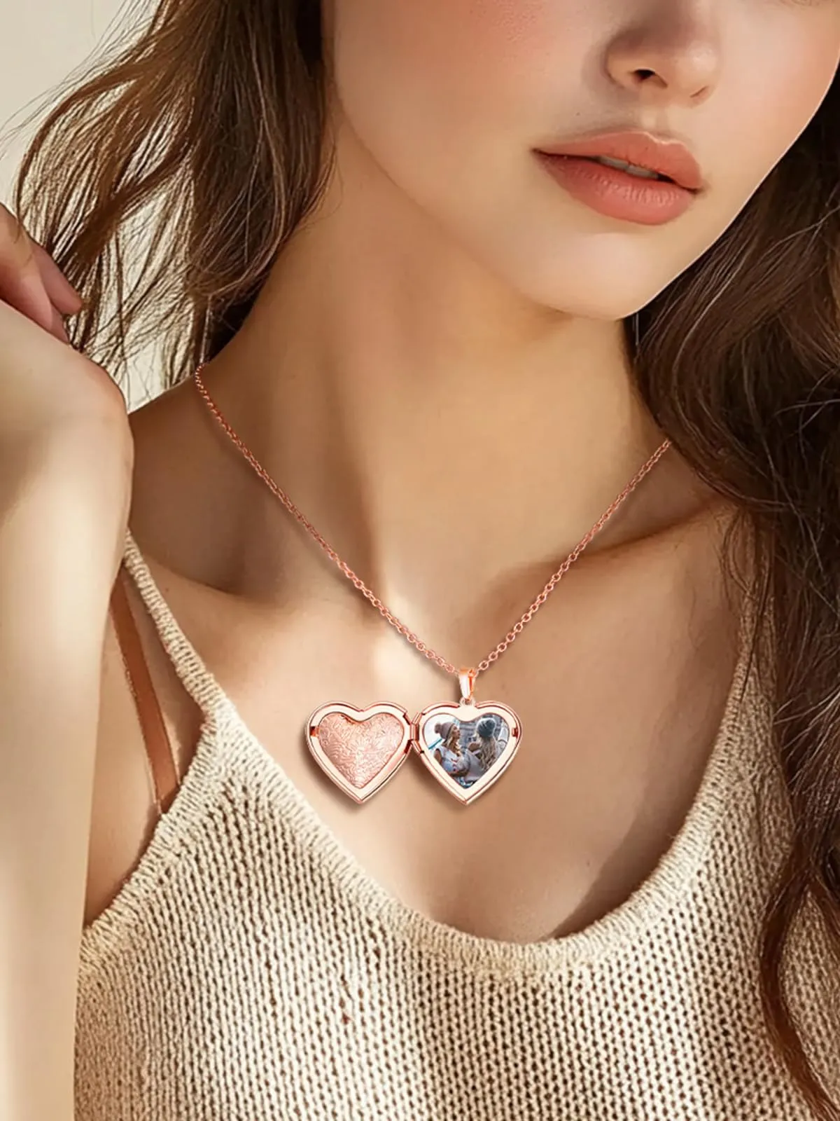 U7 Collana con Foto Personalizzata Cuore in Acciaio Inossidabile Oro Rosa - immagine 3