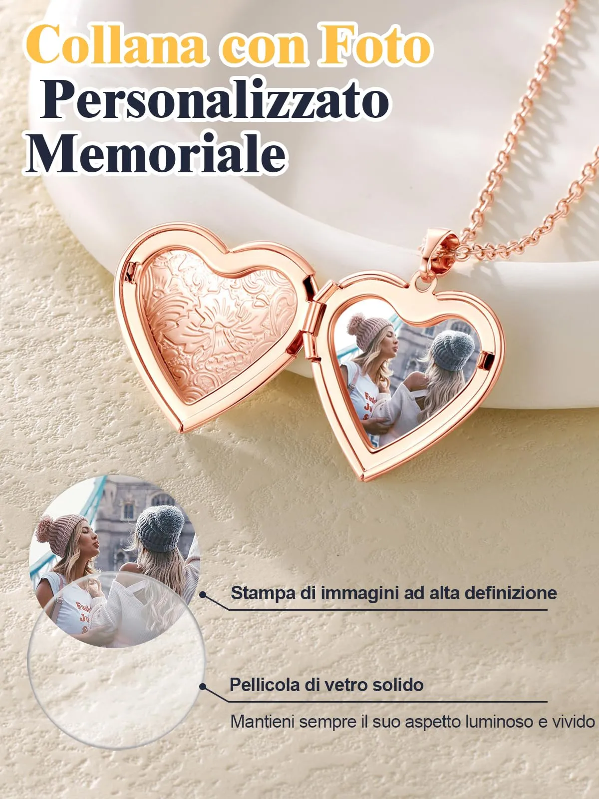 U7 Collana con Foto Personalizzata Cuore in Acciaio Inossidabile Oro Rosa - immagine 4
