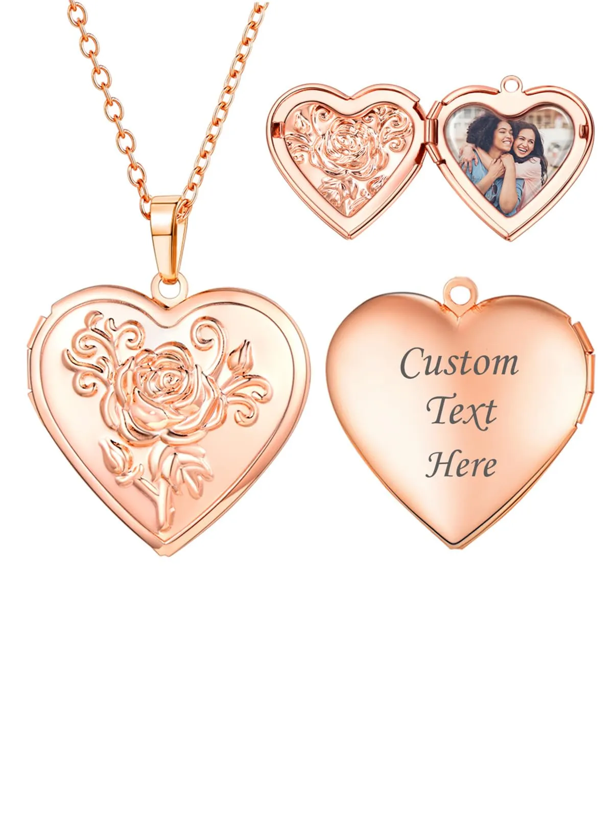 U7 Collana con Foto Personalizzata Cuore in Acciaio Inossidabile, Oro Rosa - immagine 1