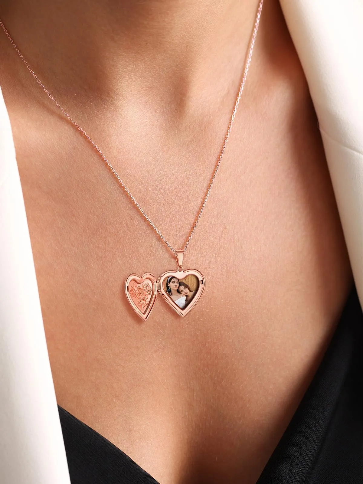 U7 Collana con Foto Personalizzata Cuore in Acciaio Inossidabile, Oro Rosa - immagine 3