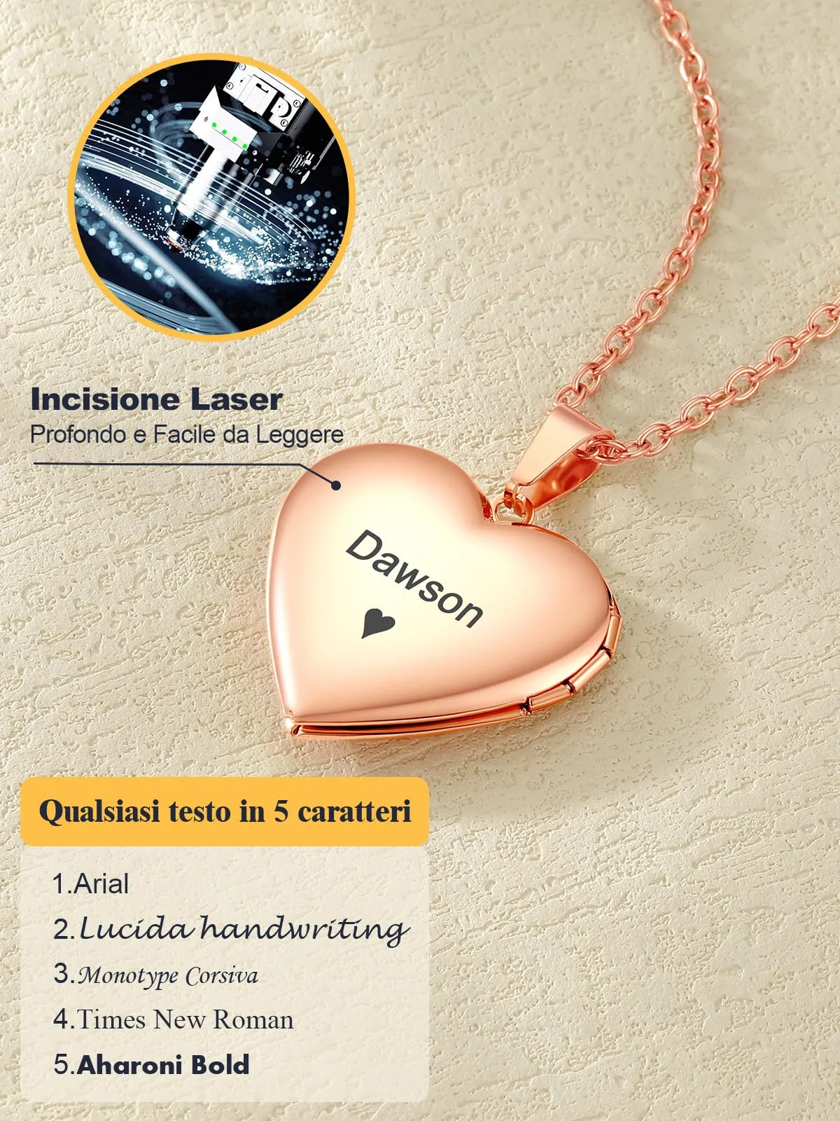 U7 Collana con Foto Personalizzata Cuore in Acciaio Inossidabile, Oro Rosa - immagine 5