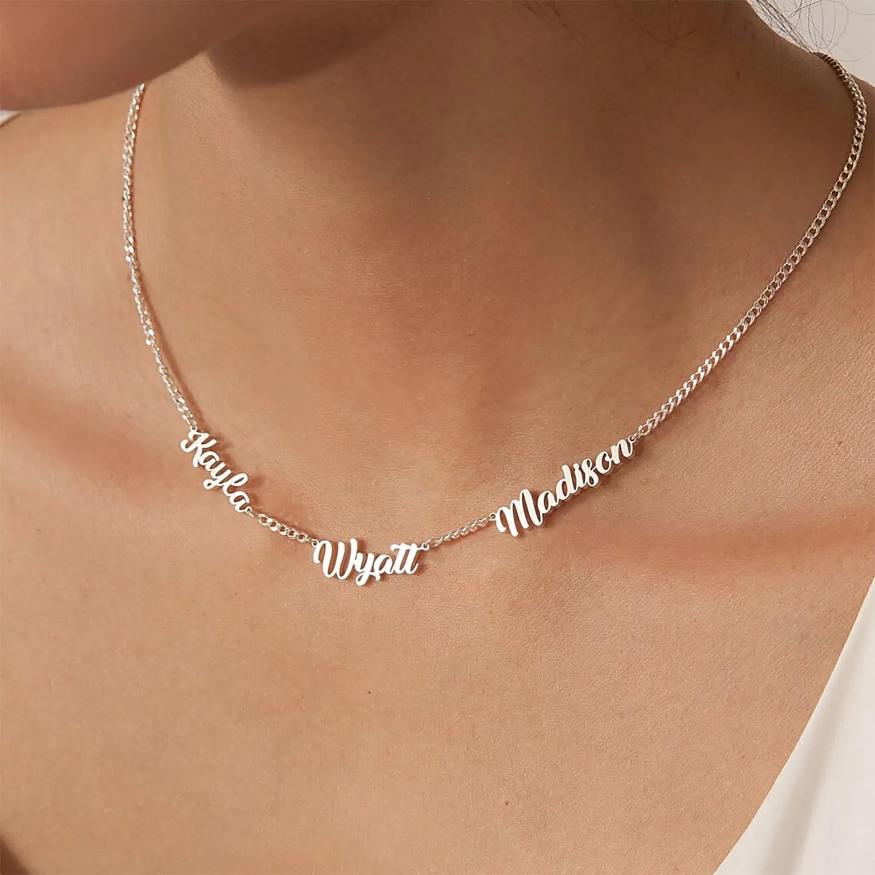 Kiddo Sky Collana con Nome Personalizzata con Catena Barbazzale, Placcata in Oro 18 Carati (3 Nomi) - immagine 2