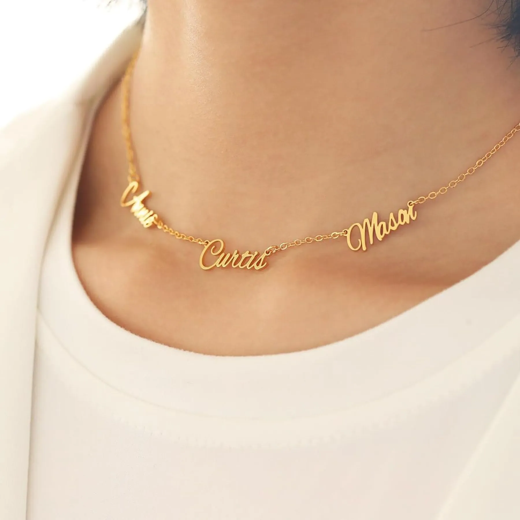 Kiddo Sky Collana con Nome Personalizzata con Catena Barbazzale, Placcata in Oro 18 Carati (3 Nomi) - immagine 4