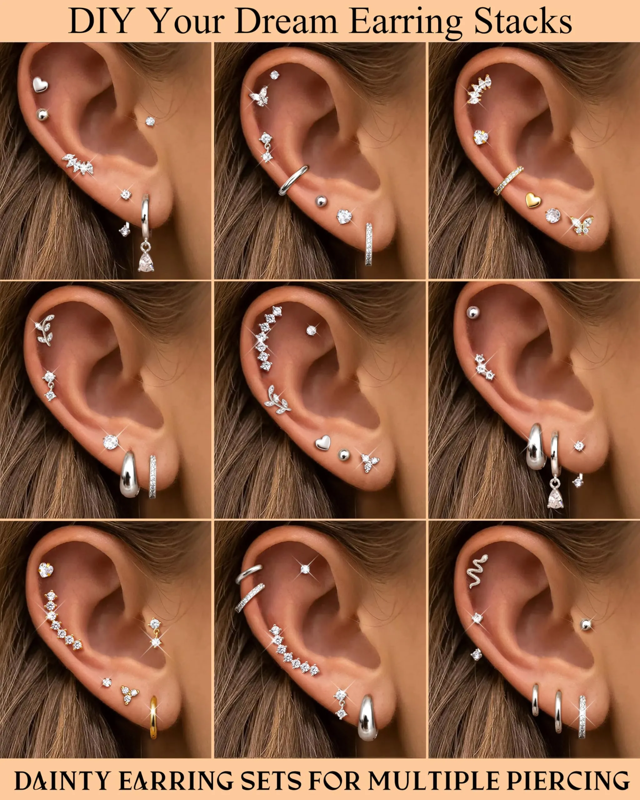 LOLIAS Set Piercing Orecchio in Acciaio Chirurgico, 20 Pezzi, Argento - immagine 2