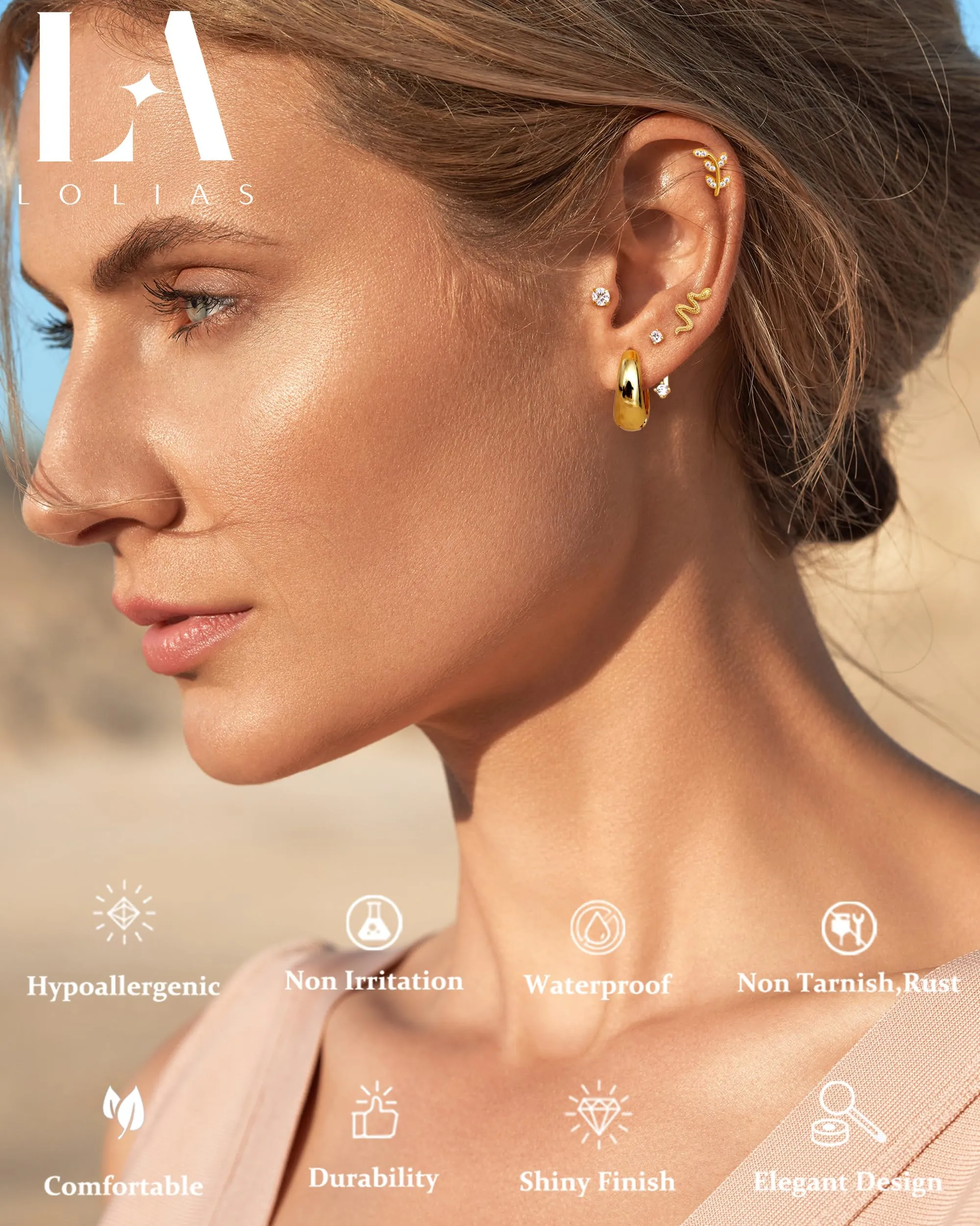 LOLIAS Set Piercing Orecchio in Acciaio Chirurgico, 20 Pezzi, Argento - immagine 9