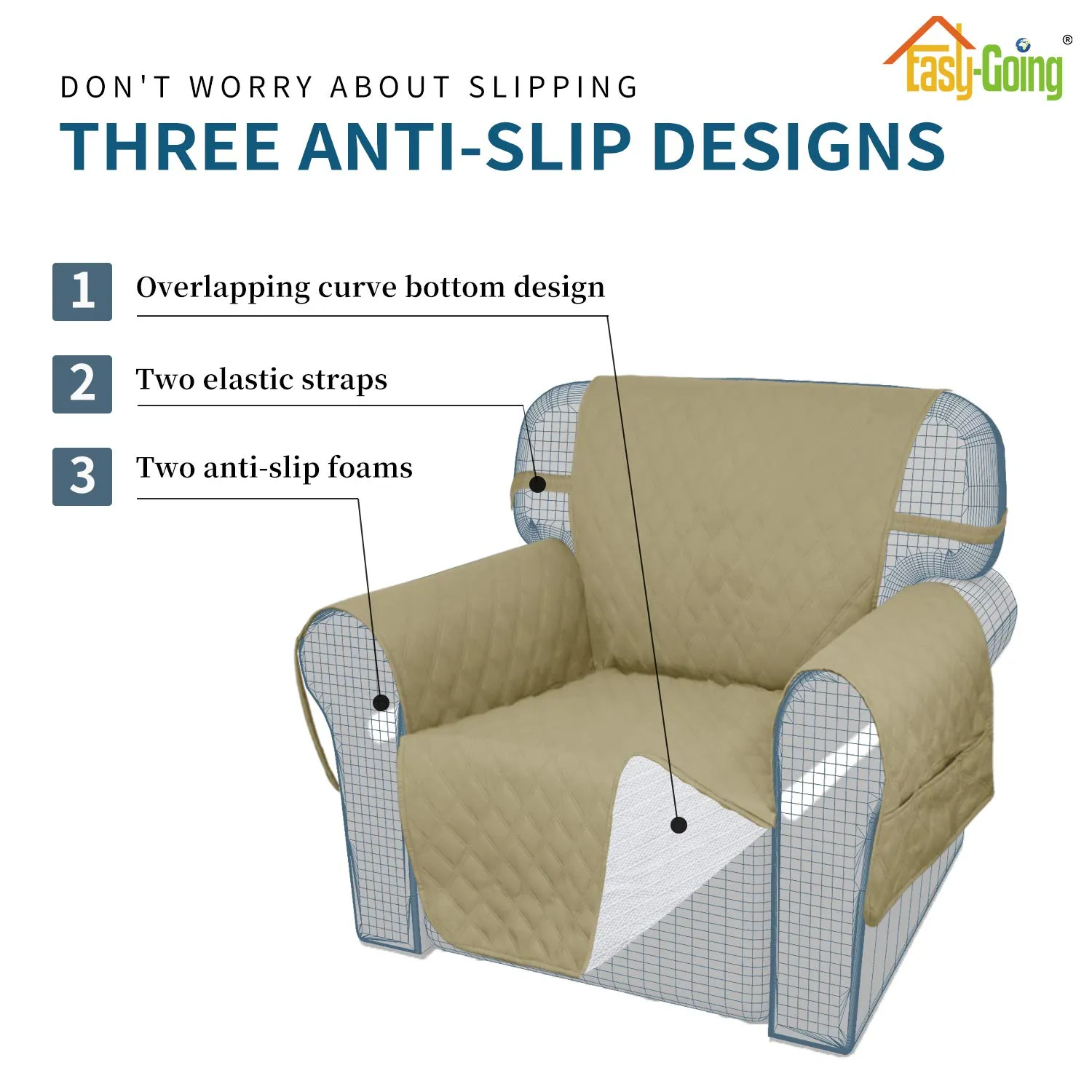 Easy-Going Copridivano Impermeabile per Divanetto a 2 Cuscini, Tessuto Antiscivolo con Tasca, Sabbia - immagine 4