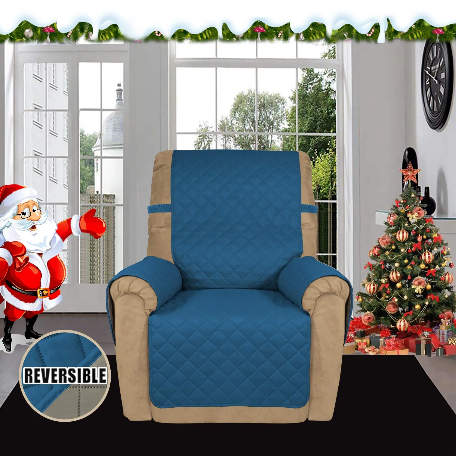 Easy-Going Copridivano Reclinabile Reversibile Impermeabile, Blu Pavone e Beige - immagine 2