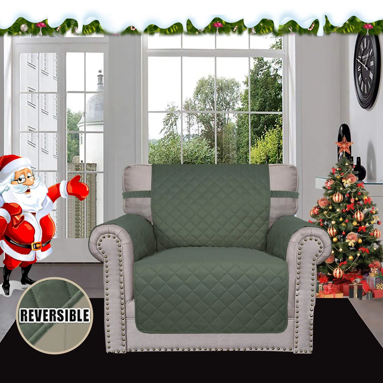 Easy-Going Copridivano Reversibile Impermeabile Verde Grigiastro/Beige - immagine 2