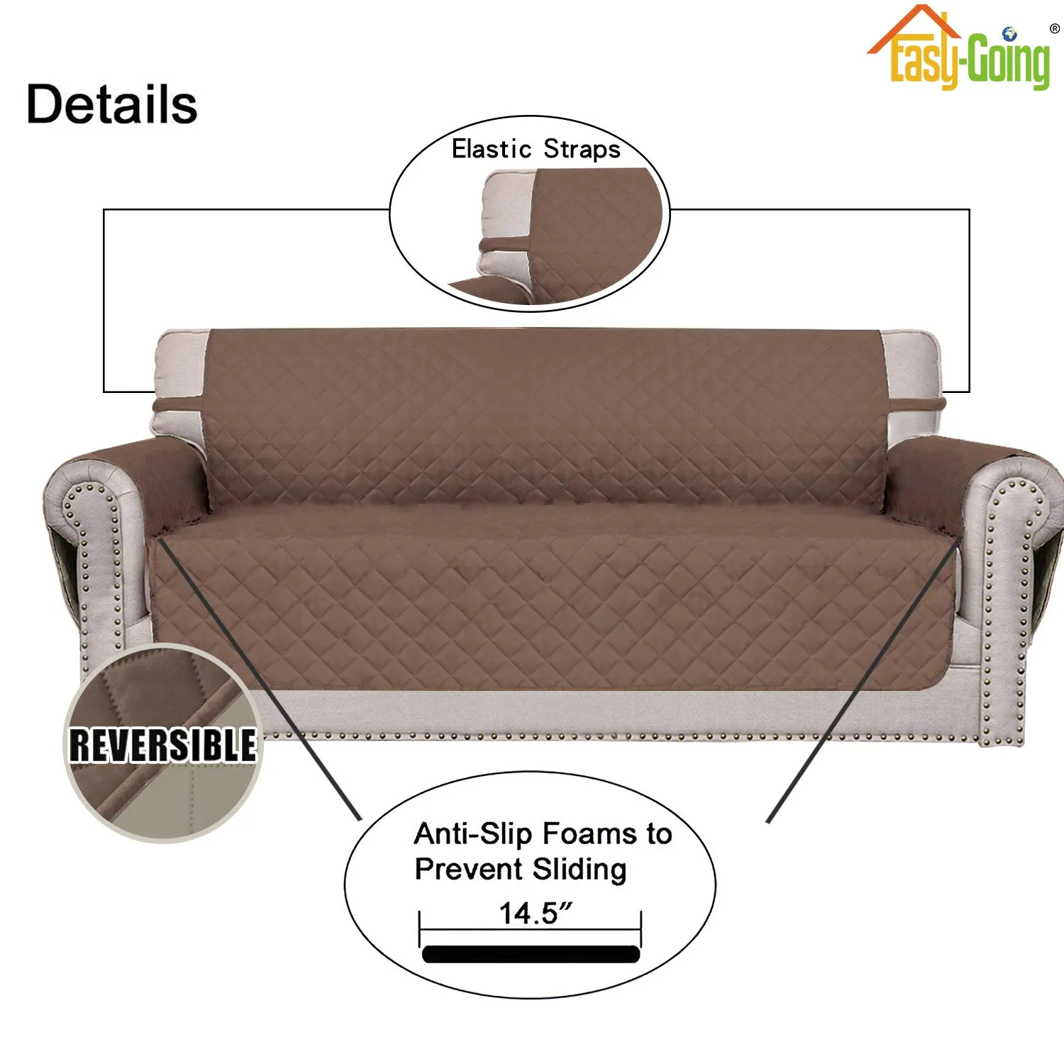 Easy-Going Copridivano Reversibile Impermeabile per Sedia, Marrone/Beige - immagine 3