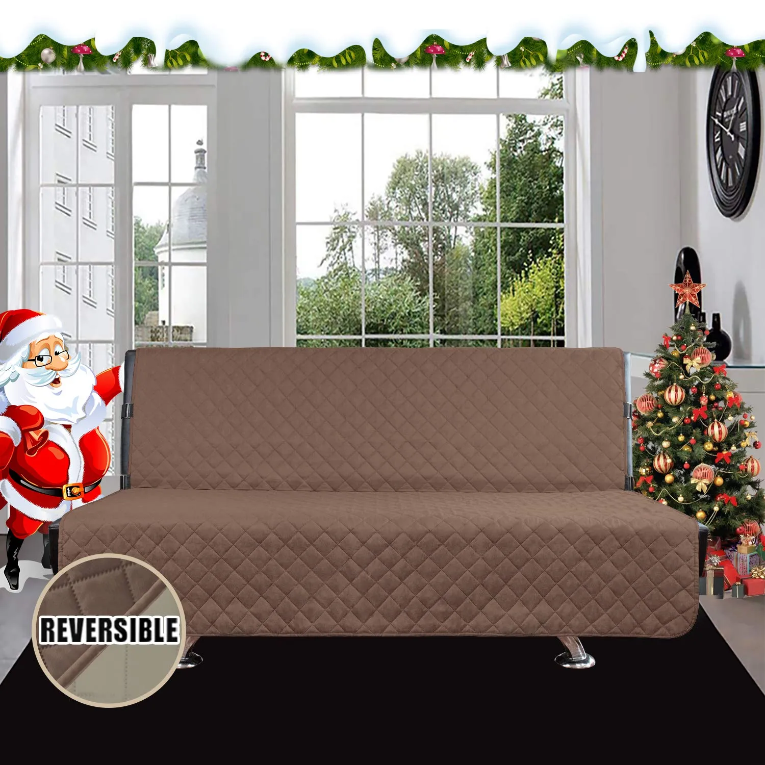 Easy-Going Copridivano Reversibile Senza Braccioli, Resistente all'Acqua, Marrone/Beige, 70'' - immagine 2