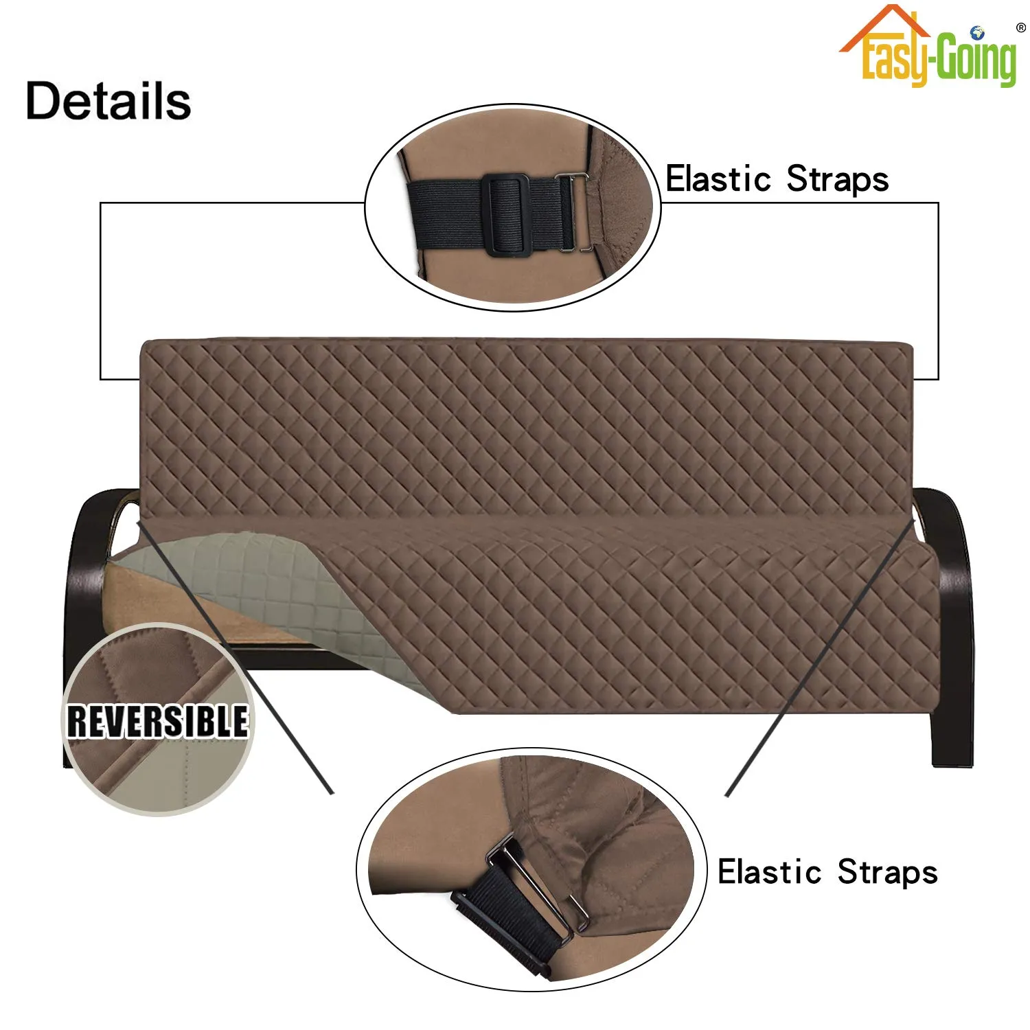 Easy-Going Copridivano Reversibile Senza Braccioli, Resistente all'Acqua, Marrone/Beige, 70'' - immagine 3