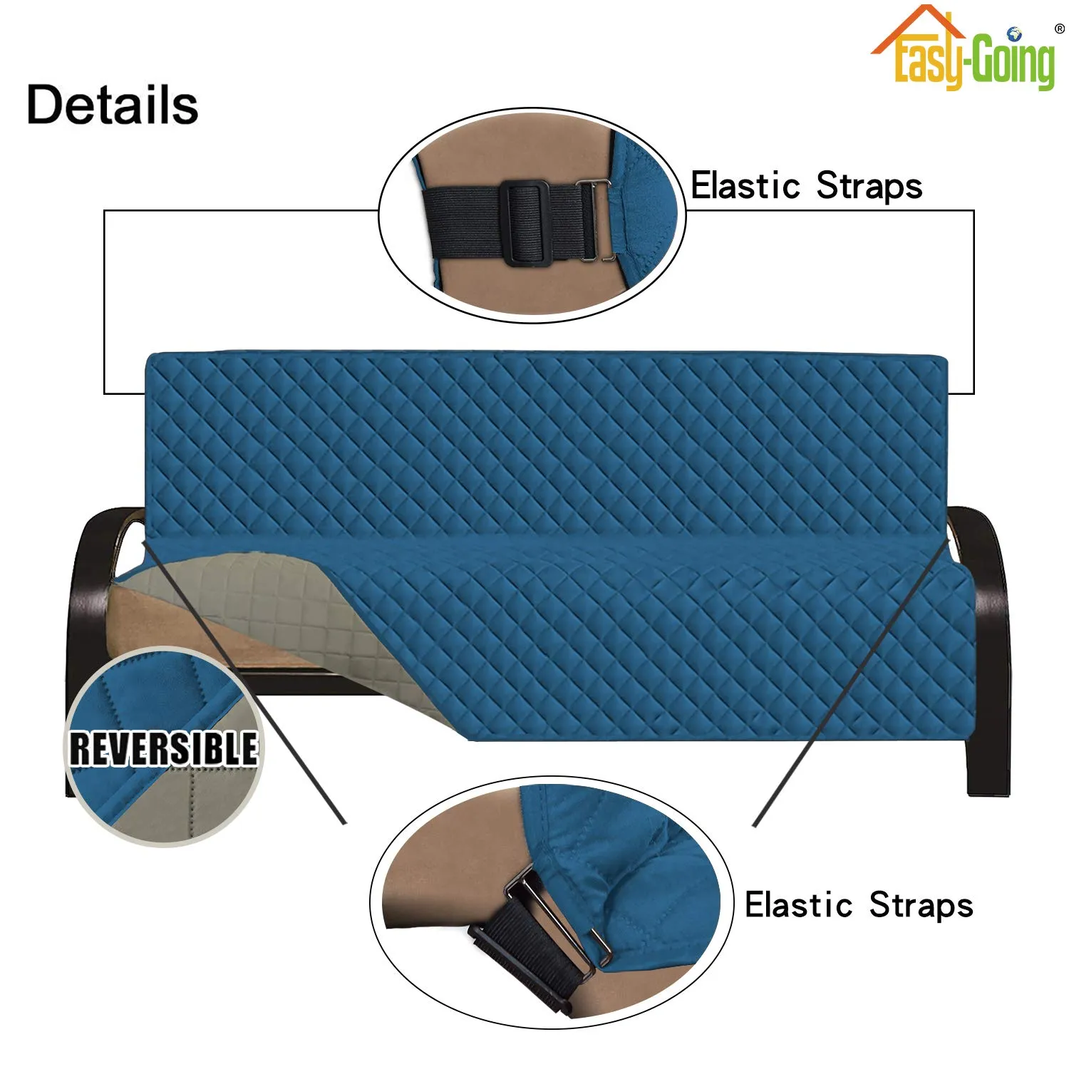 Easy-Going Futon Copridivano Reversibile Resistente all'Acqua, Blu Pavone/Beige - immagine 4
