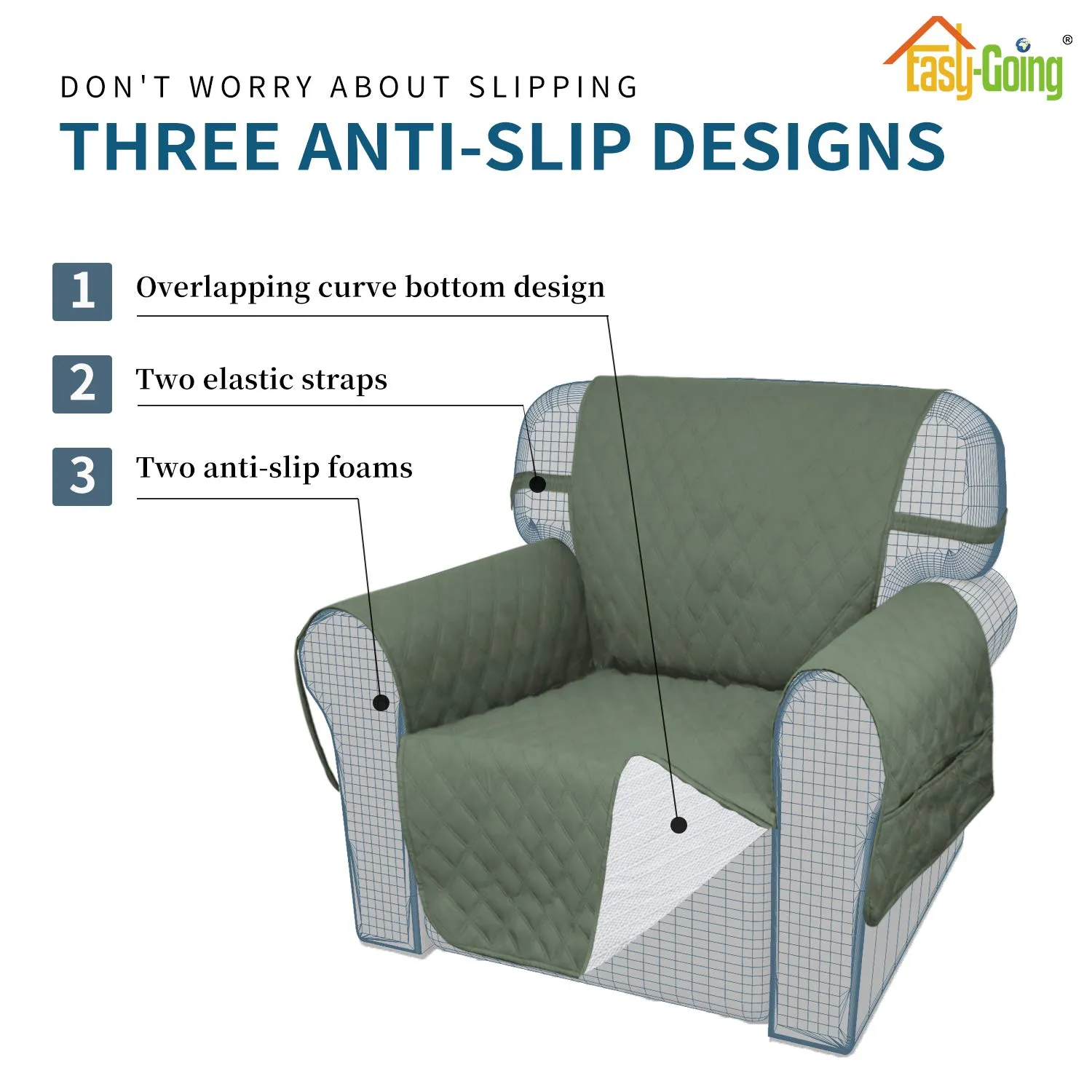 Easy-Going Copridivano Impermeabile Antiscivolo per Animali Domestici e Bambini, Lavabile, Verde Grigiastro - immagine 3