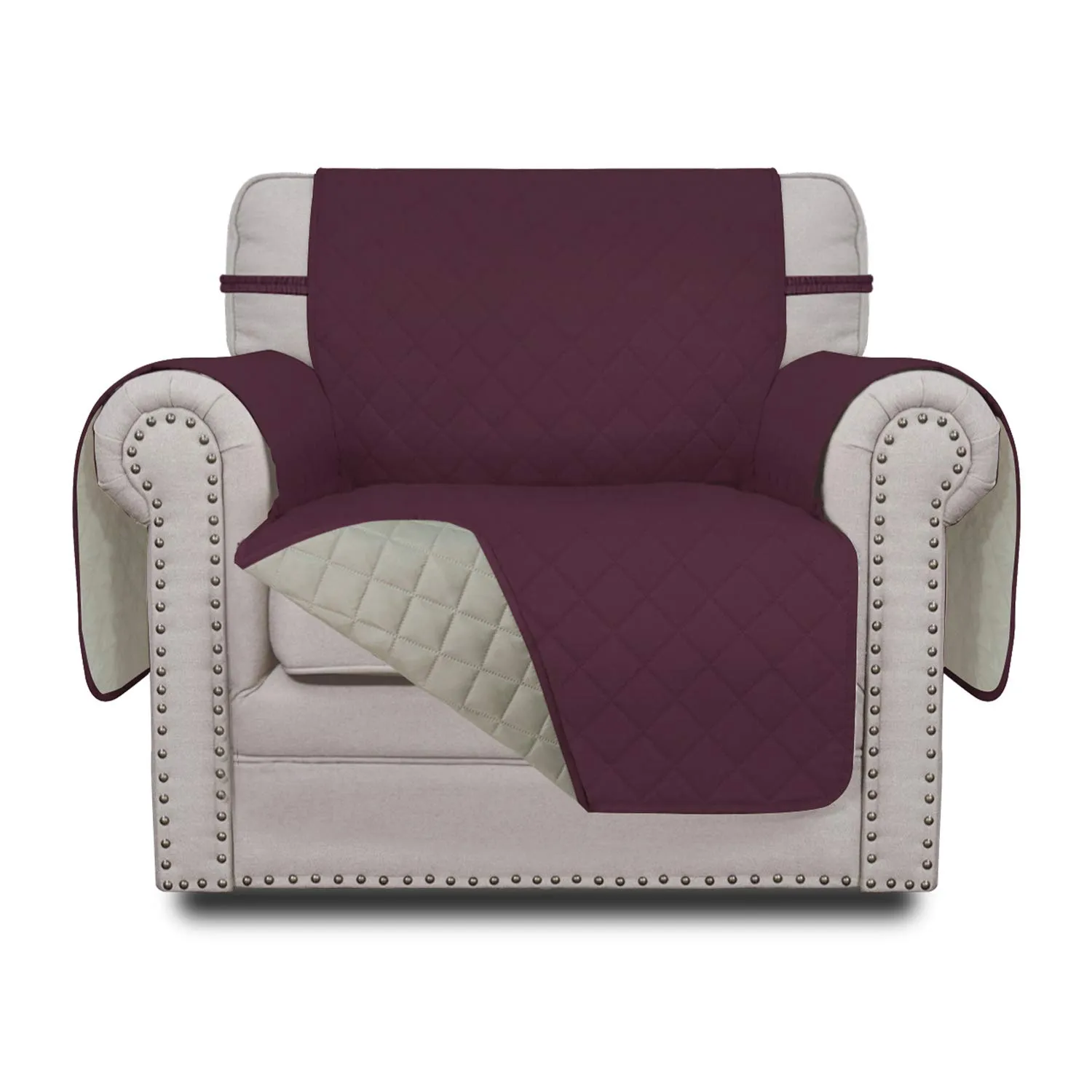Easy-Going Copridivano Reversibile Resistente all'Acqua per Sedia (Sedia, Vino/Beige) - immagine 1