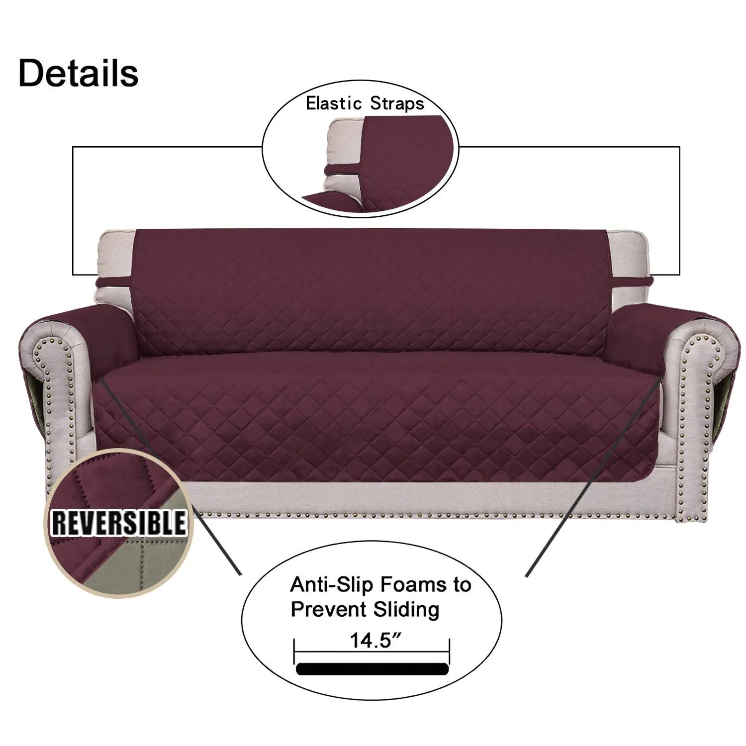 Easy-Going Copridivano Reversibile Resistente all'Acqua per Sedia (Sedia, Vino/Beige) - immagine 3