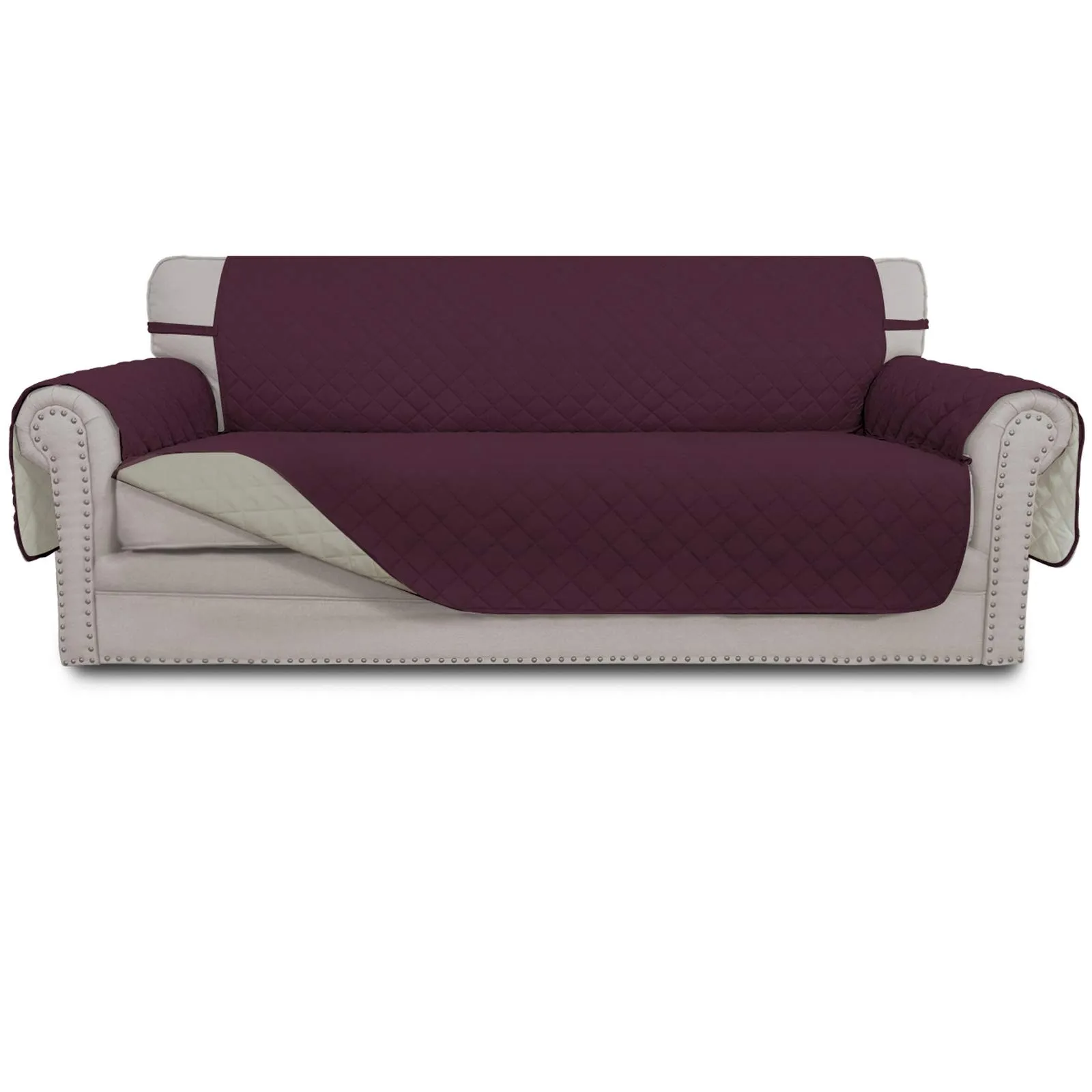 Easy-Going Copridivano Reversibile Impermeabile per Divano a 3 Cuscini, Vinaccia/Beige - immagine 1