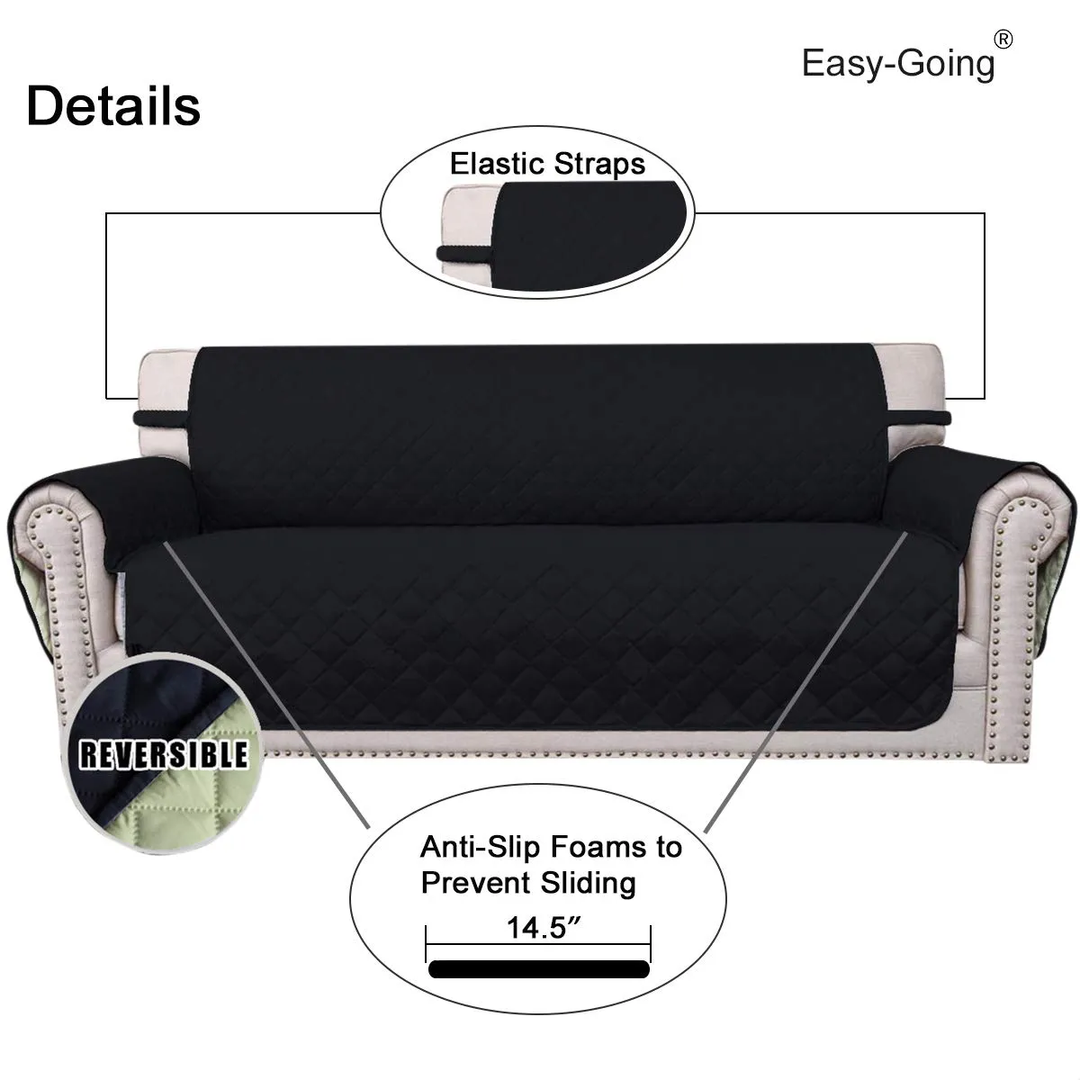 Easy-Going Copridivano Reversibile Loveseat Impermeabile per Cani, Nero/Beige - immagine 3