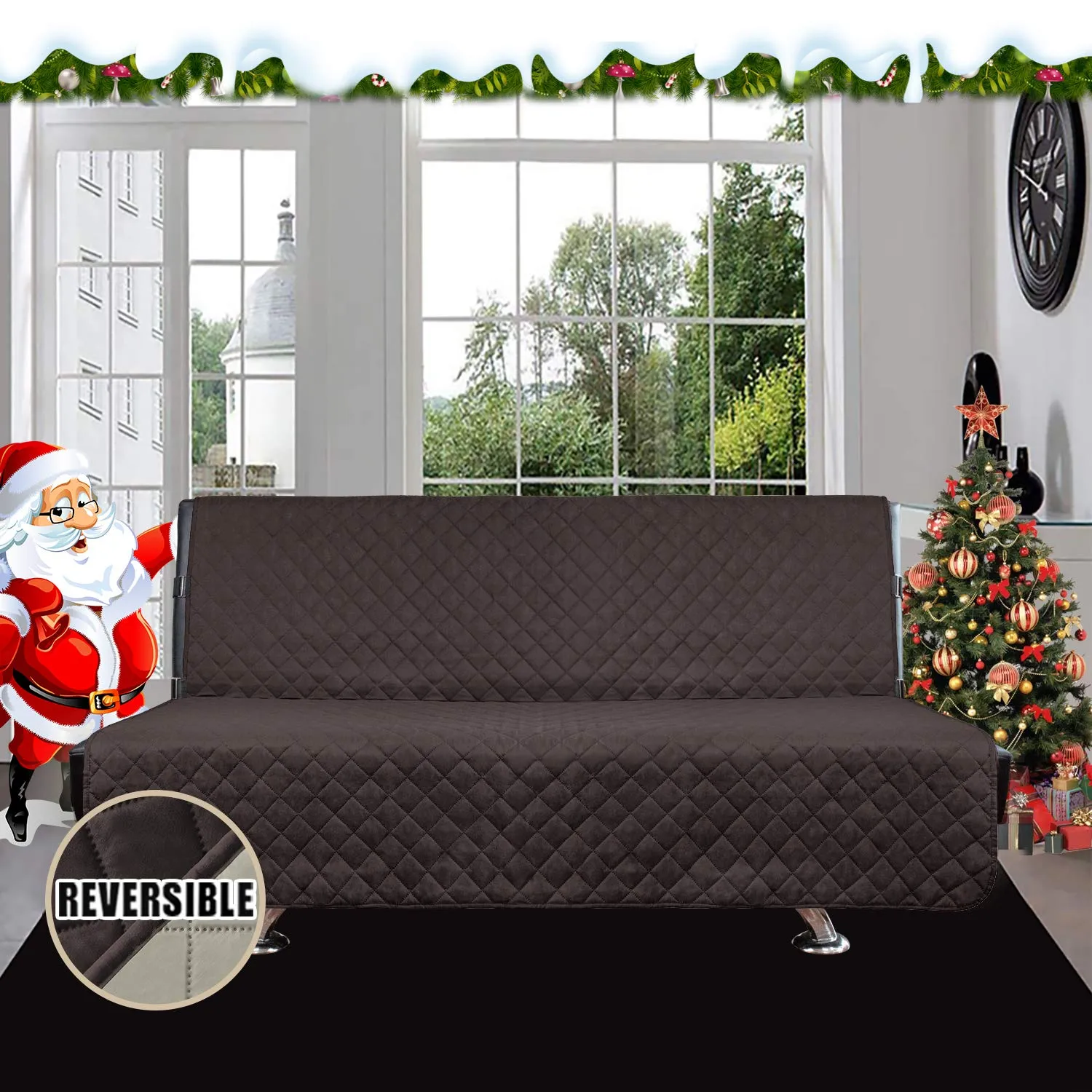 Easy-Going Copridivano Reversibile per Futon senza Braccioli, Impermeabile, Cioccolato/Beige, 70'' - immagine 2