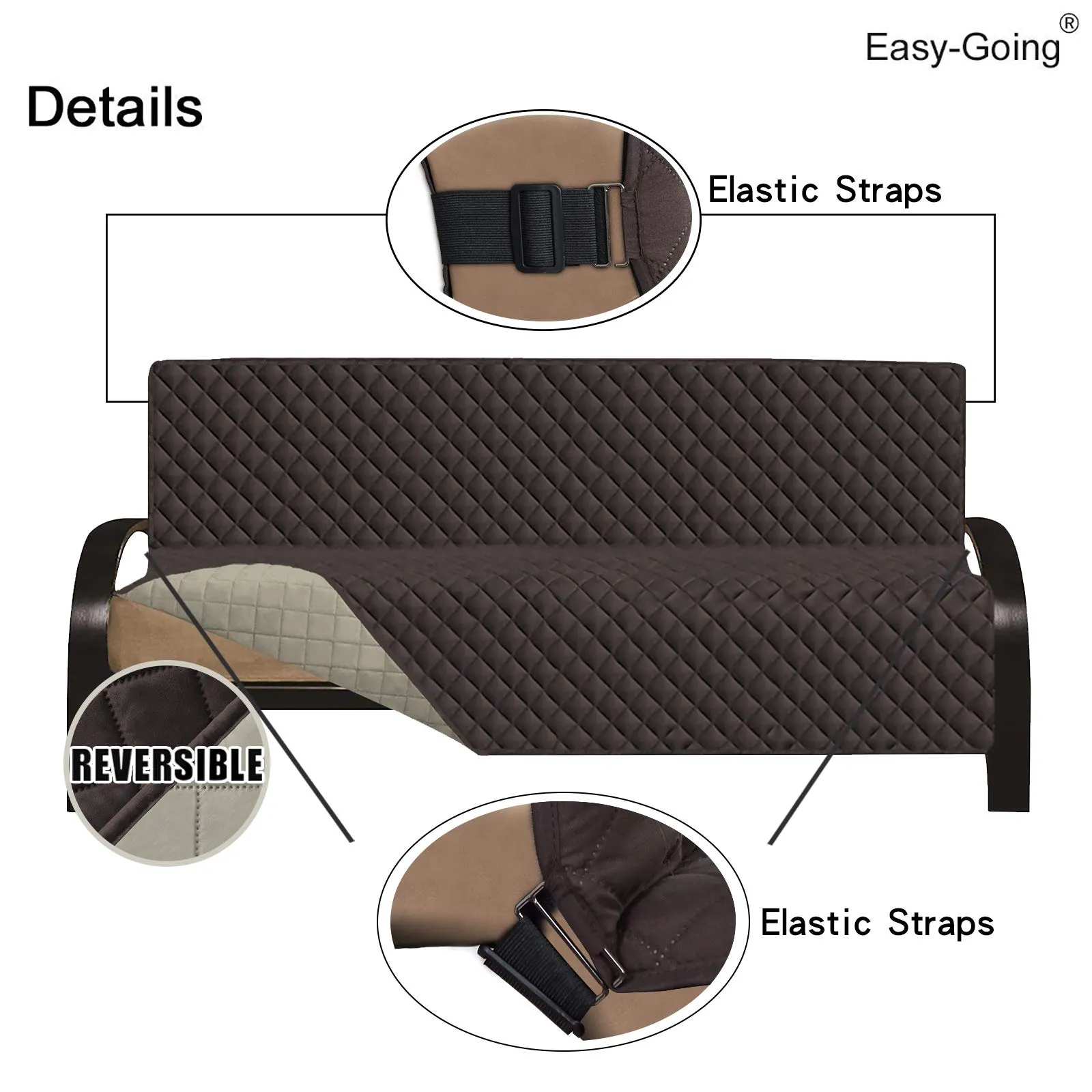 Easy-Going Copridivano Reversibile per Futon senza Braccioli, Impermeabile, Cioccolato/Beige, 70'' - immagine 3