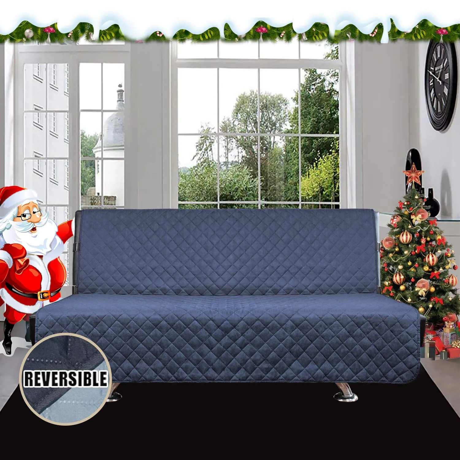 Easy-Going Fodera per divano stile futon reversibile impermeabile, 70'', Blu scuro/Celeste - immagine 2