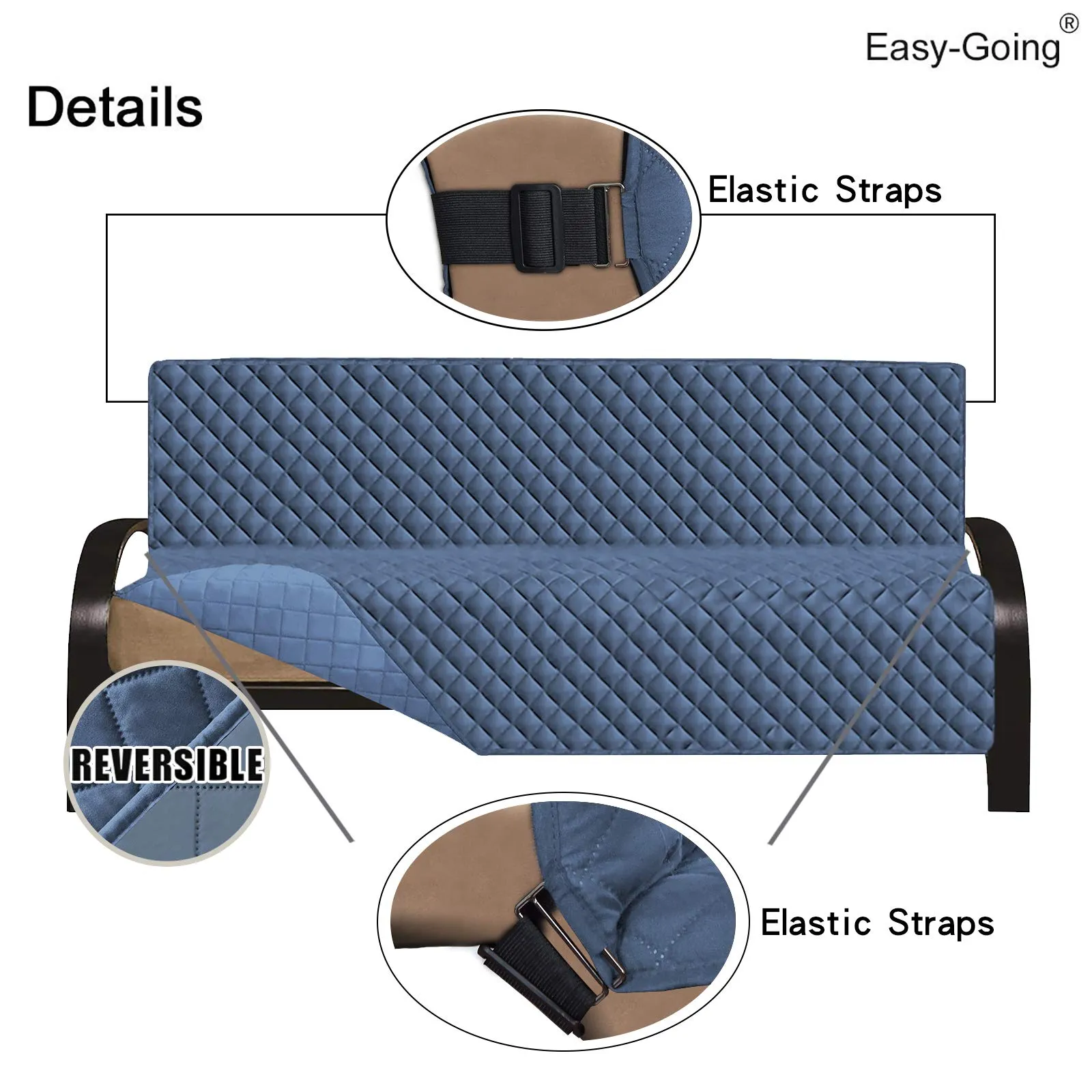 Easy-Going Fodera per divano stile futon reversibile impermeabile, 70'', Blu scuro/Celeste - immagine 3
