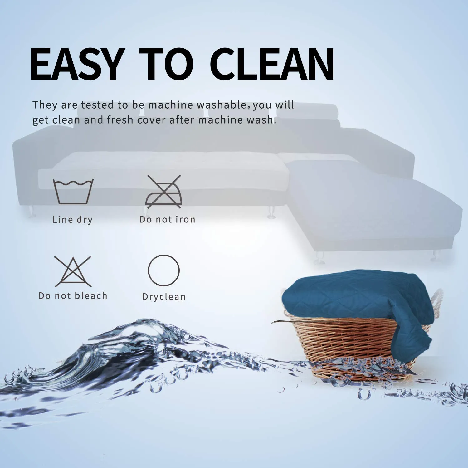 Easy-Going Copridivano a forma di L, 106,7 x 172,7 cm, rettangolare, reversibile, blu pavone/blu pavone - immagine 7