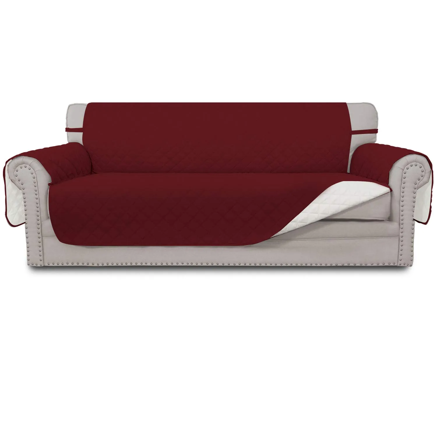 Easy-Going Copridivano Reversibile Impermeabile con Cinghie Elastiche e Bastoncini in Schiuma, Rosso Natale/Avorio, 66'' - immagine 1