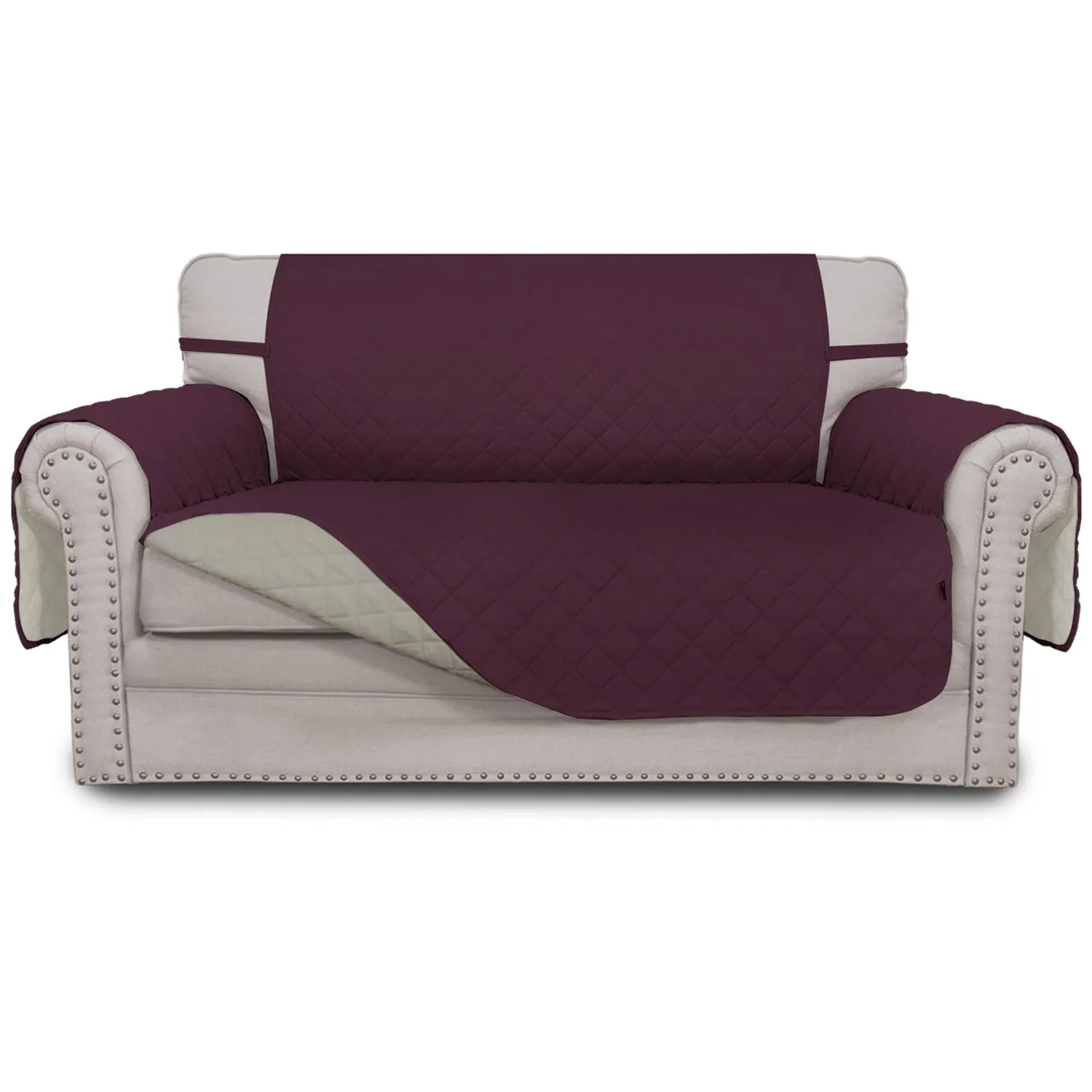 Easy-Going Copridivano Reversibile Loveseat Impermeabile per Cani con Bastoncini in Schiuma e Cinghie Elastiche, Vinaccia/Beige - immagine 1