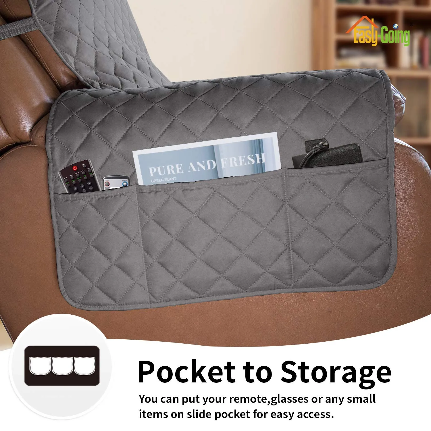 Easy-Going Copridivano Reversibile Oversize per Poltrona Reclinabile, Impermeabile, Grigio/Grigio Chiaro - immagine 3