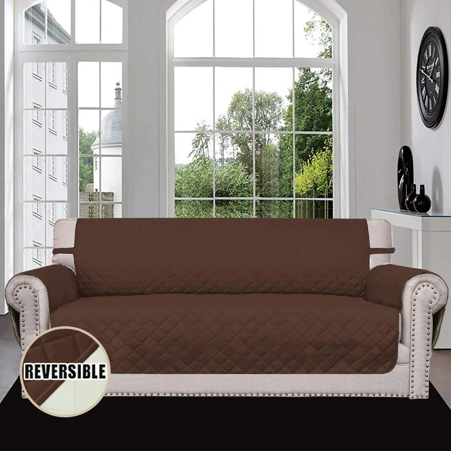 Easy-Going Copridivano Reversibile Oversize per Divano a 3 Cuscini, Impermeabile per Animali Domestici, Caffè/Avorio - immagine 2