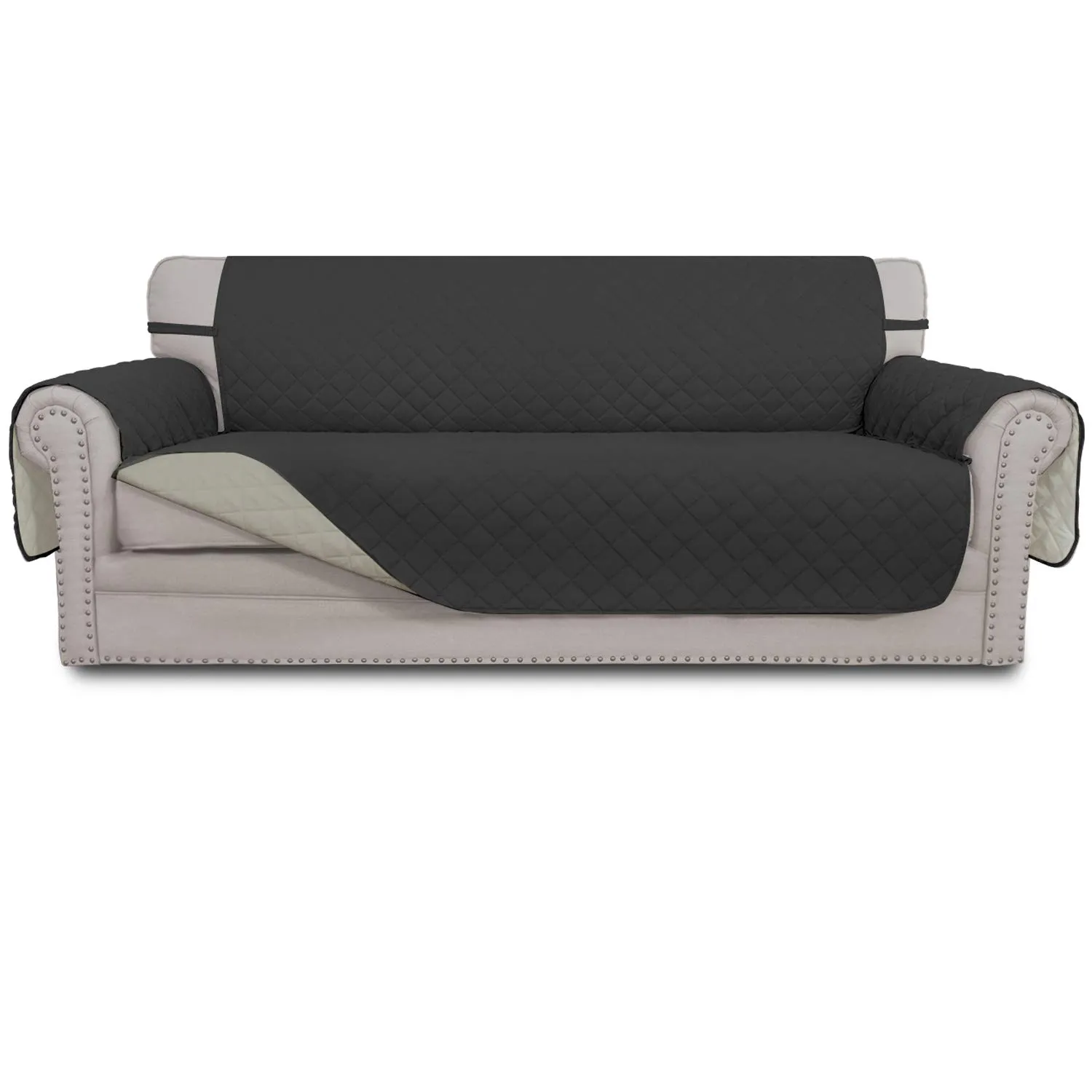 Easy-Going Copridivano Reversibile Impermeabile per Divano a 3 Cuscini, Grigio Scuro/Beige - immagine 1