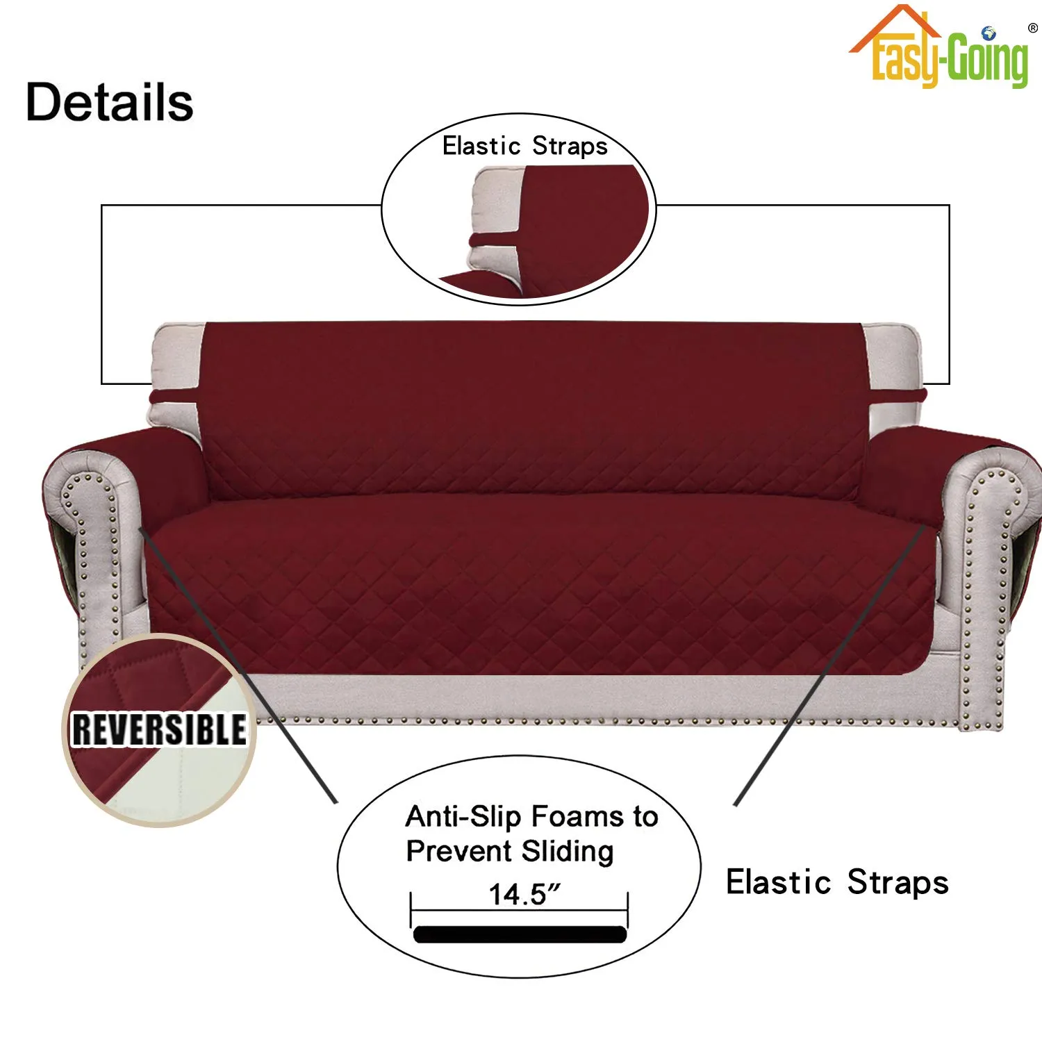 Easy-Going Copridivano Reversibile Oversize per Divano a 3 Cuscini, Impermeabile per Animali Domestici, Rosso Natale/Avorio - immagine 3