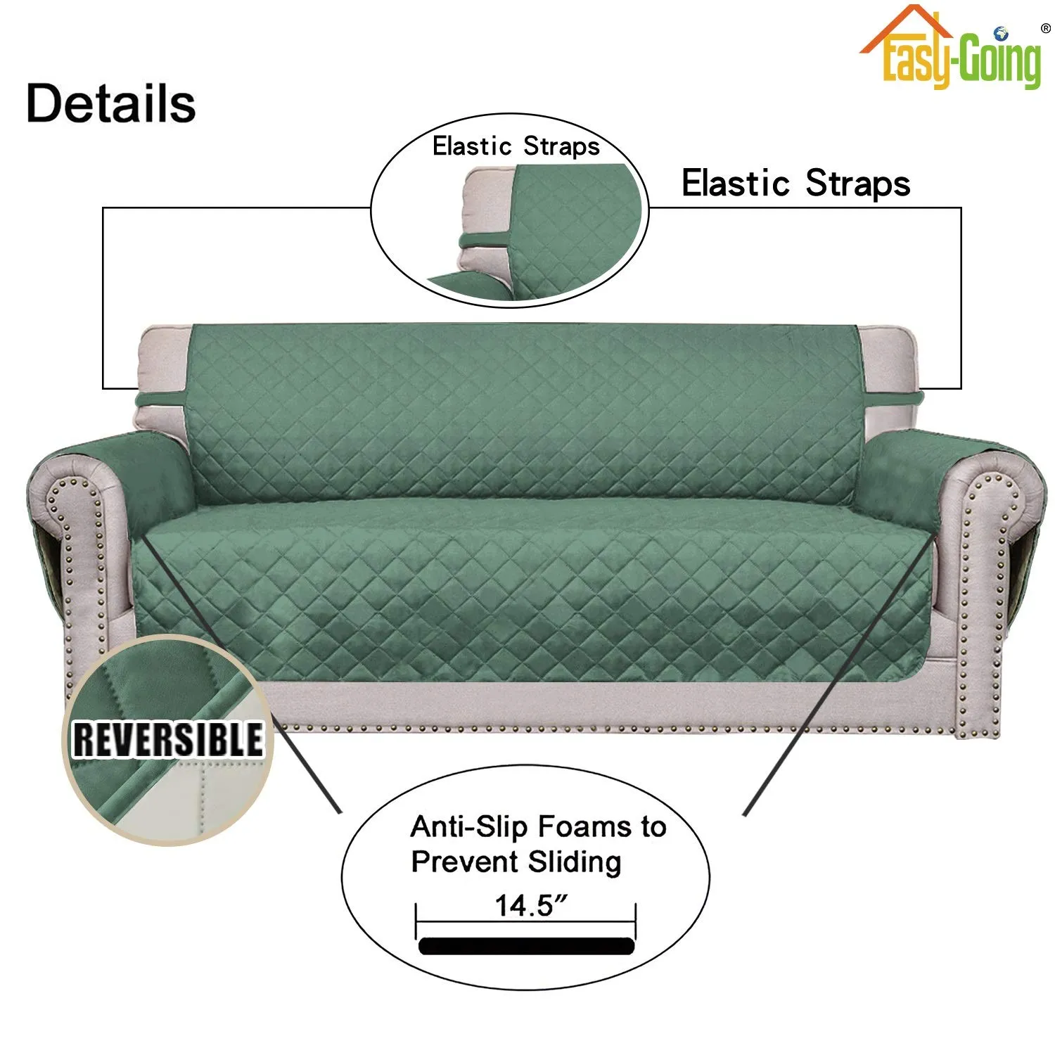 Easy-Going Copridivano Reversibile Oversize per Divano a 3 Cuscini, Impermeabile, Ciano/Avorio - immagine 3