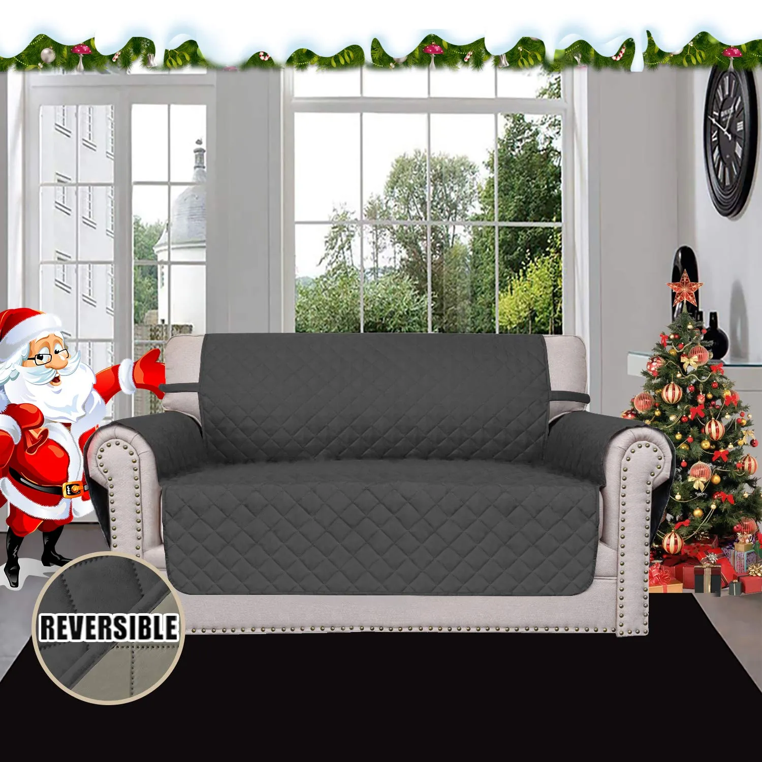 Easy-Going Copridivano Reversibile Impermeabile per Animali Domestici e Bambini, Loveseat, Grigio Scuro/Beige - immagine 2