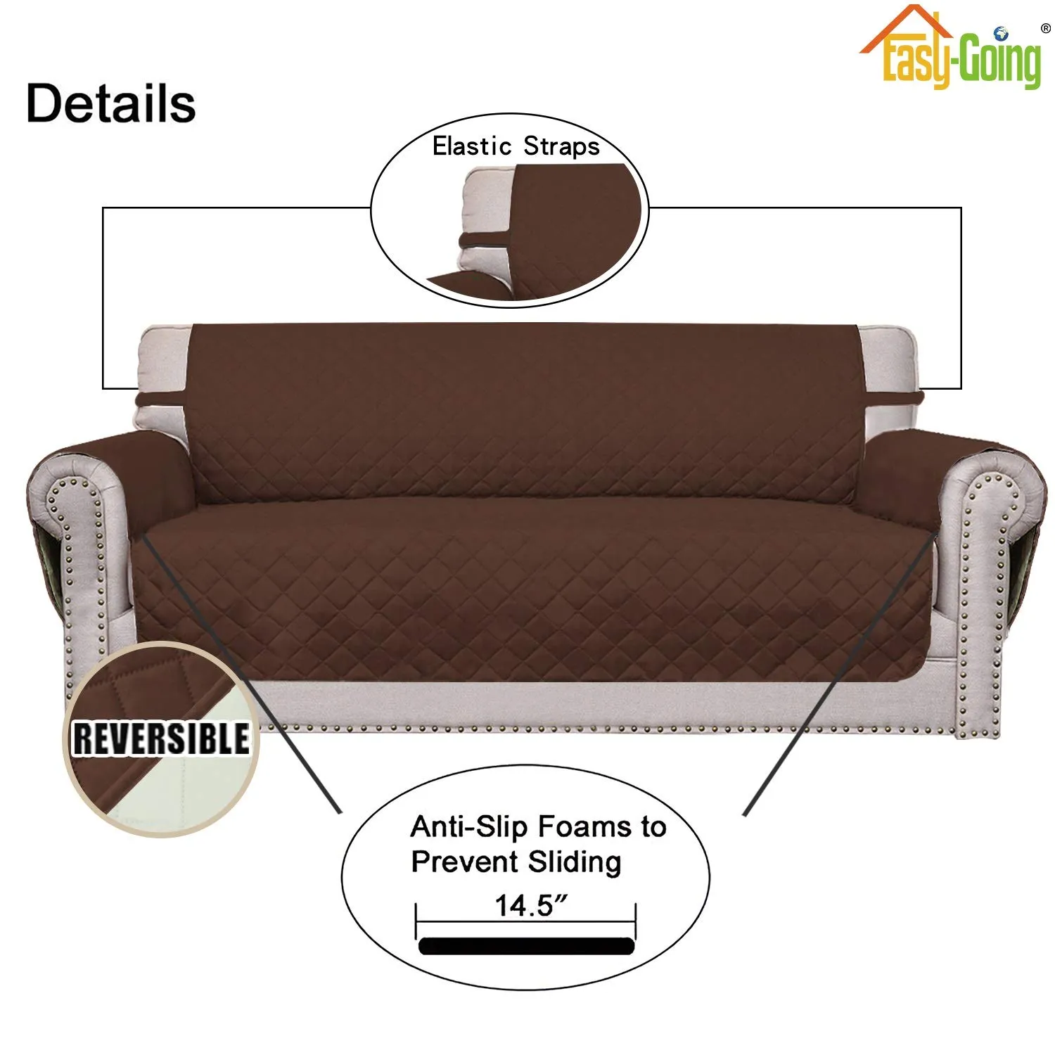 Easy-Going Copridivano Reversibile Impermeabile per Divano a 3 Cuscini, Caffè/Avorio - immagine 3