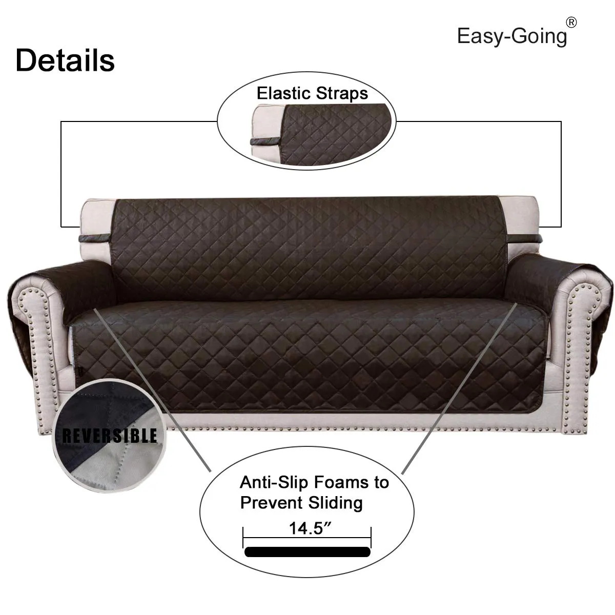 Easy-Going Fodera per Poltrona Reversibile e Impermeabile con Cinghie Elastiche, Cioccolato/Beige - immagine 3