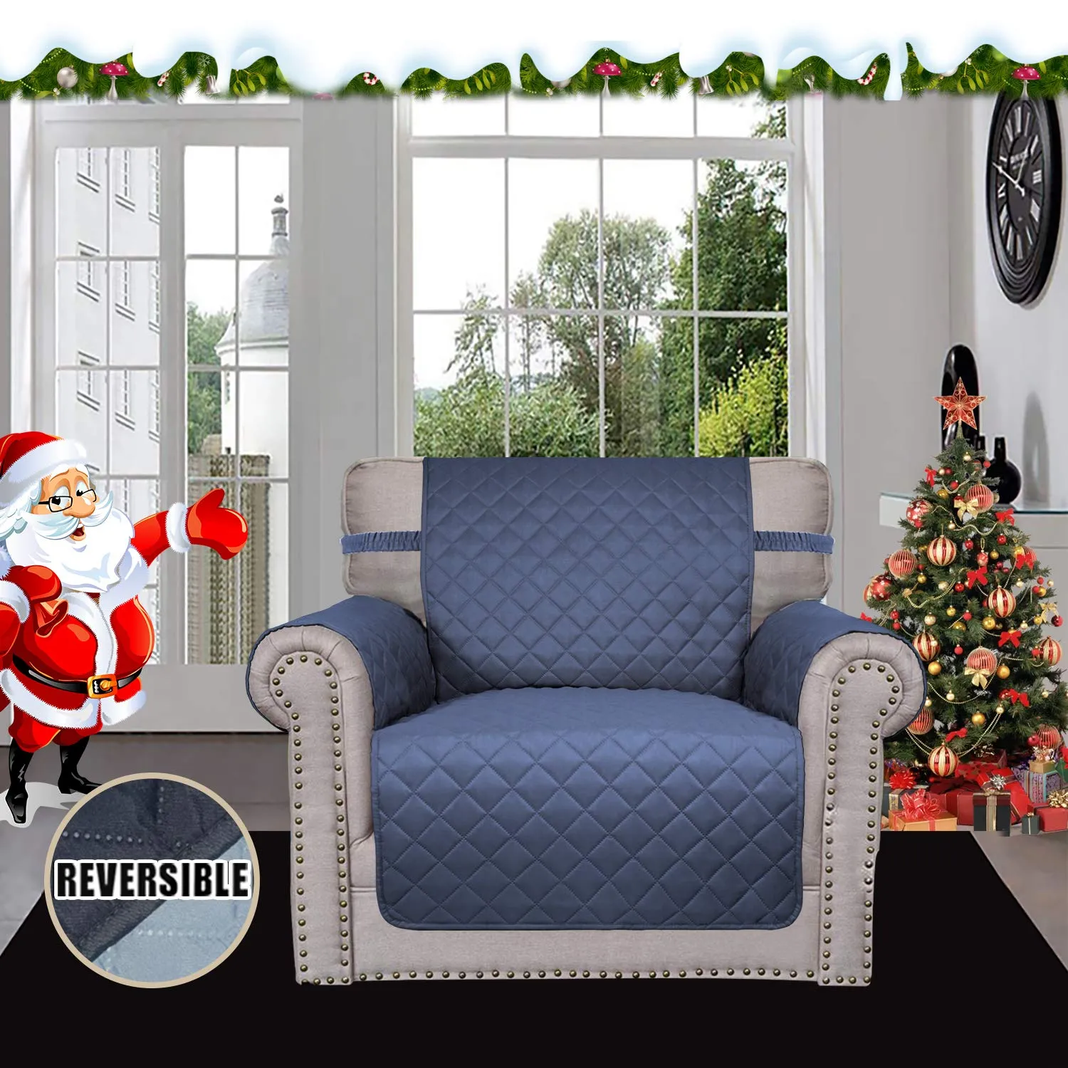 Easy-Going Copridivano Reversibile Impermeabile per Sedia, Blu Scuro/Azzurro - immagine 2