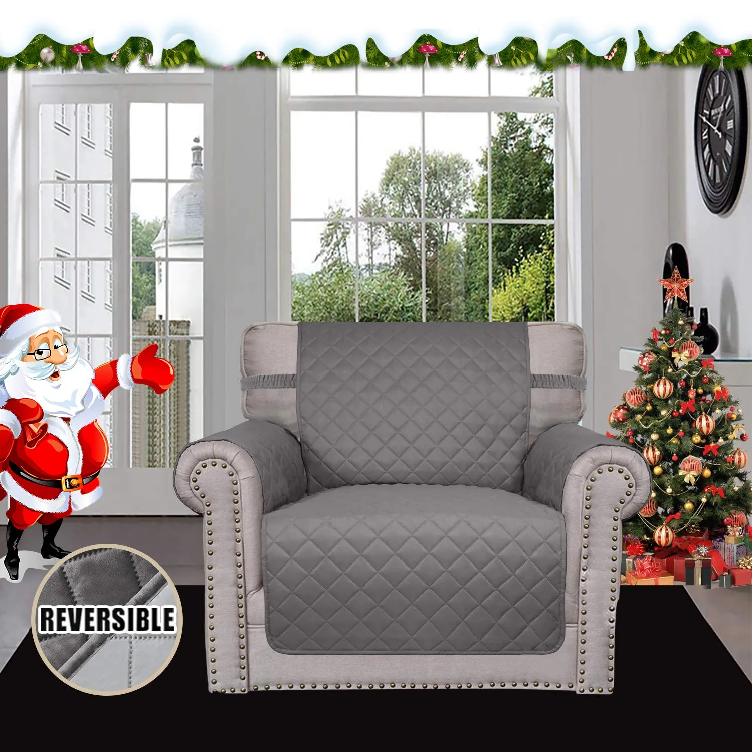 Easy-Going Copridivano Reversibile Impermeabile per Sedia, Grigio/Grigio Chiaro - immagine 2