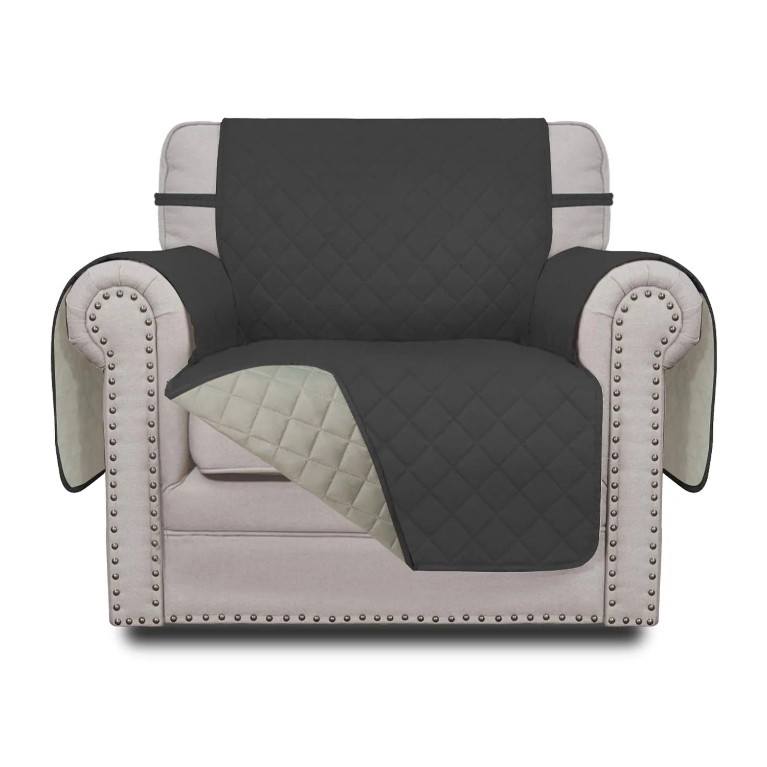 Easy-Going Fodera per Poltrona Reversibile e Impermeabile, Grigio Scuro/Beige - immagine 1