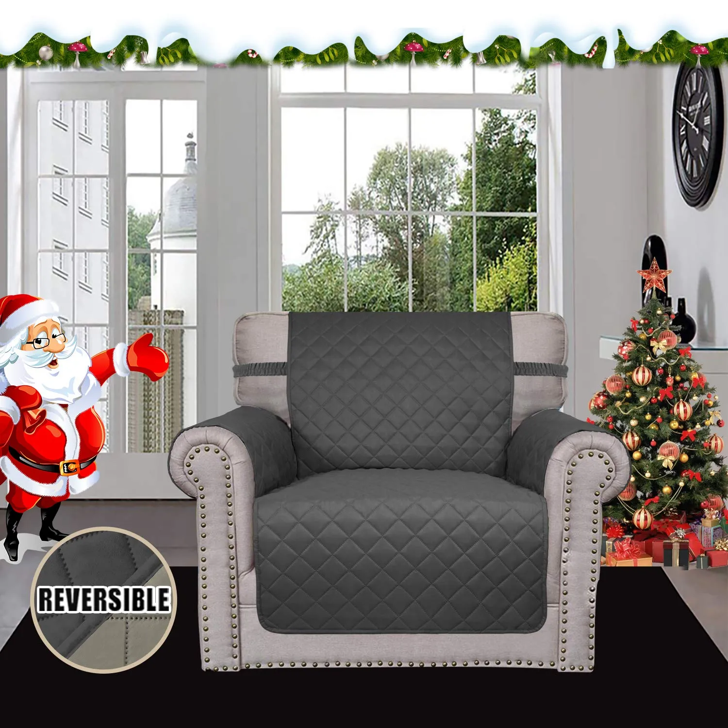 Easy-Going Fodera per Poltrona Reversibile e Impermeabile, Grigio Scuro/Beige - immagine 2
