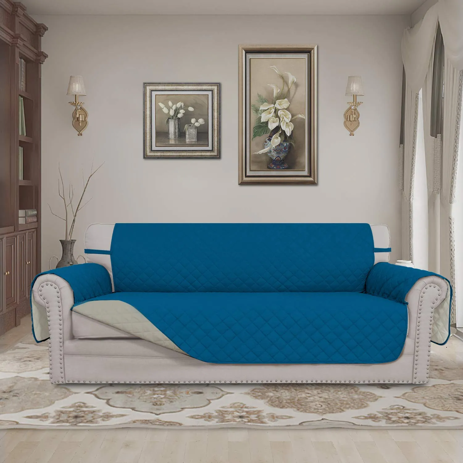 Easy-Going Copridivano Reversibile Oversize Impermeabile, Blu Pavone/Beige - immagine 2