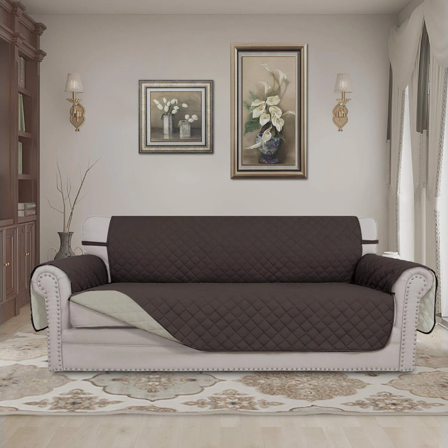 Easy-Going Copridivano Reversibile Impermeabile per Divano a 3 Cuscini, Cioccolato/Beige - immagine 2
