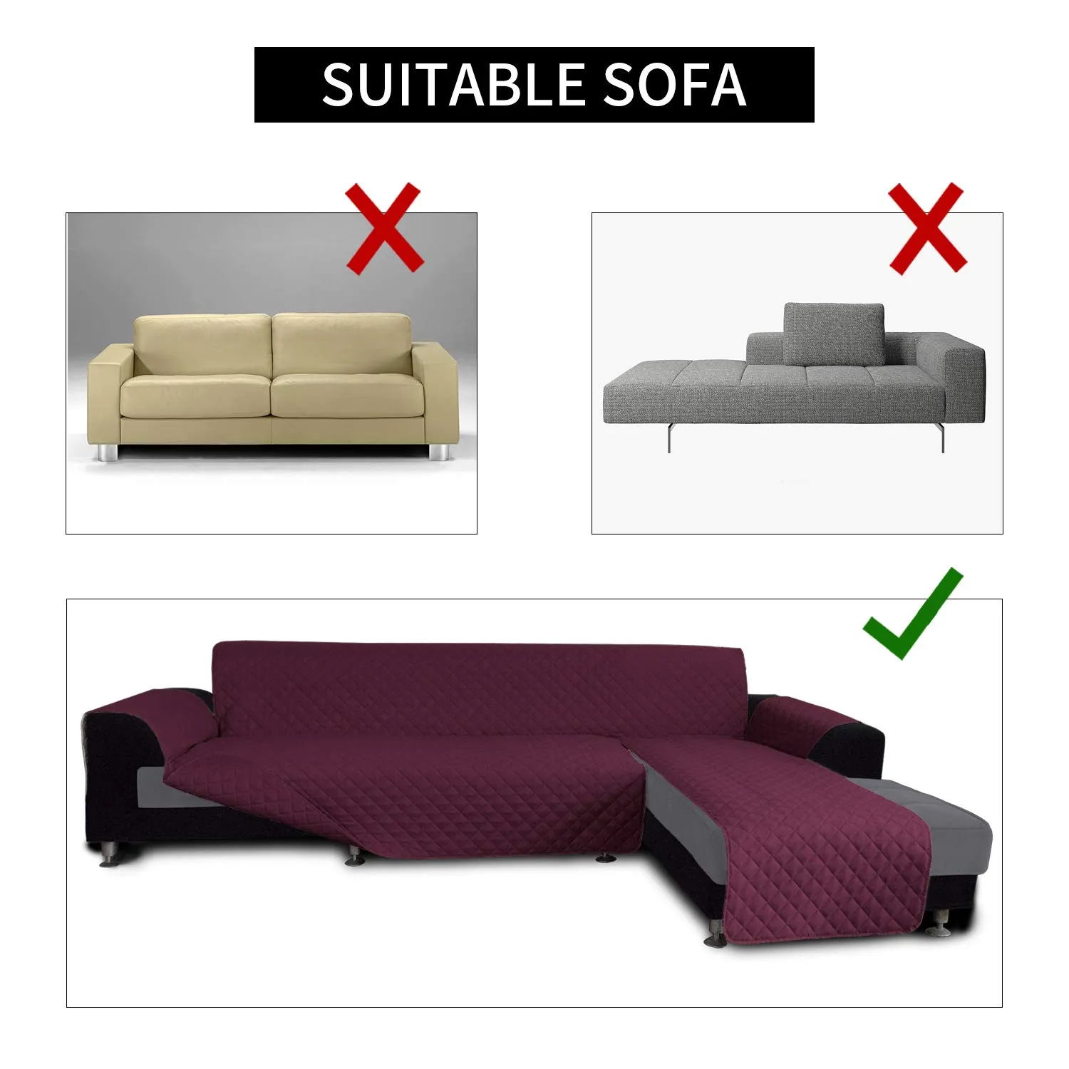 Easy-Going Copridivano a Forma di L per Divano Sezionale, Protezione per Mobili per Animali Domestici, Piccolo, Vino/Vino - immagine 4