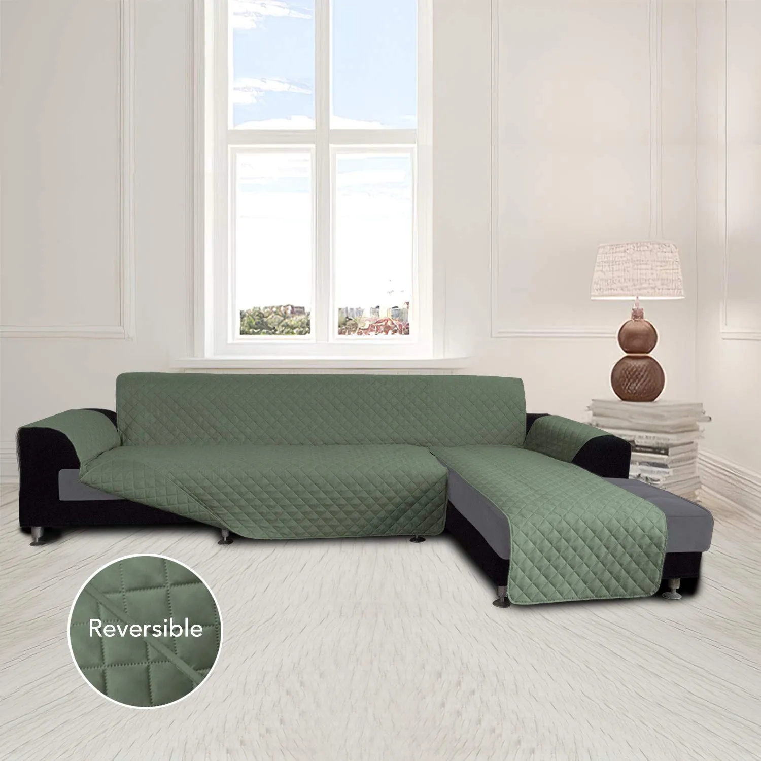 Easy-Going Copridivano a forma di L Reversibile, Small, Verde Grigiastro - immagine 2