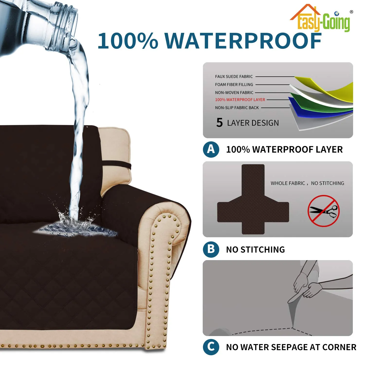 Easy-Going Copridivano Oversize Impermeabile Antiscivolo per Animali Domestici, X-Large, Cioccolato - immagine 3