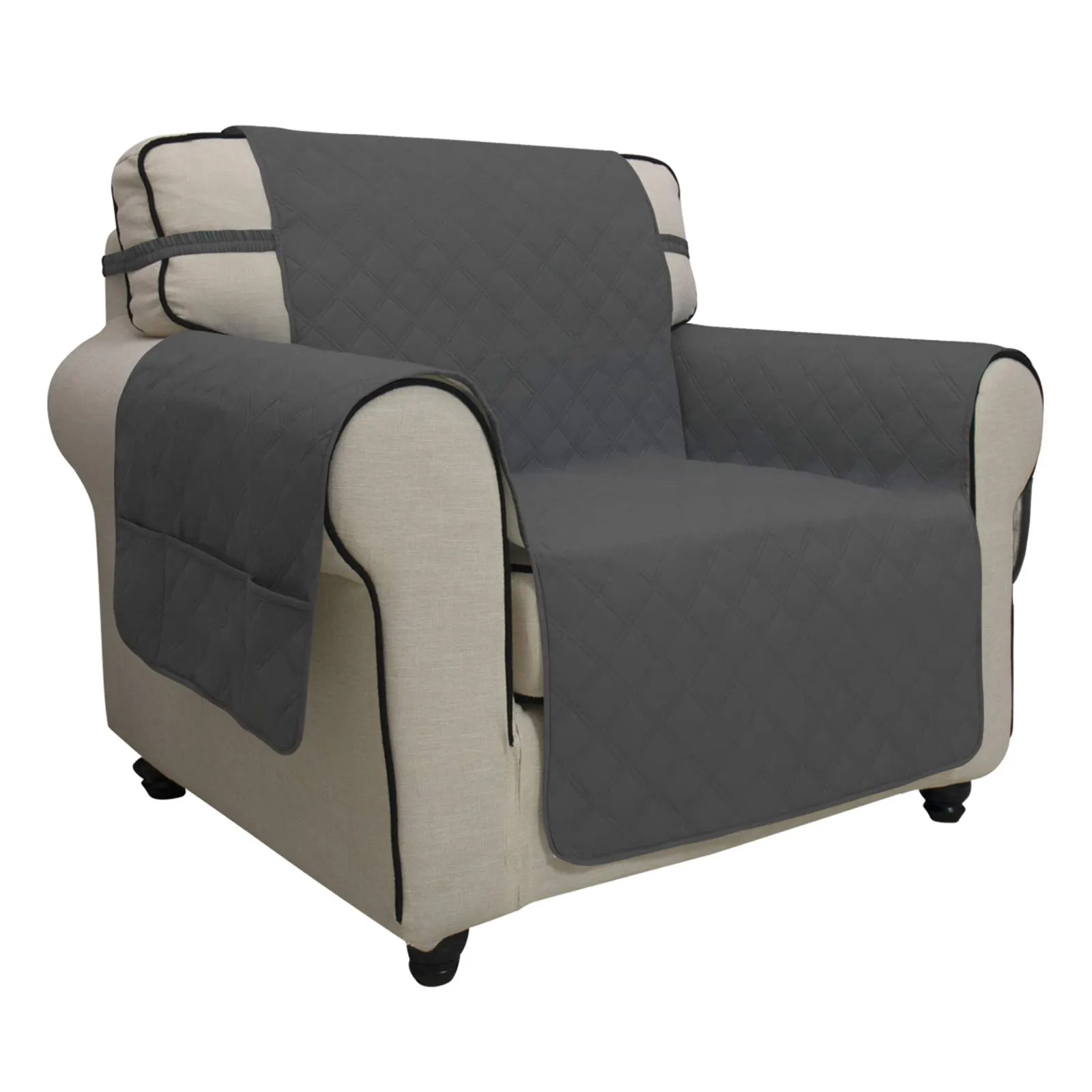 Easy-Going Copridivano per Sedia Impermeabile e Antiscivolo con Tasca, Grigio Scuro - immagine 1