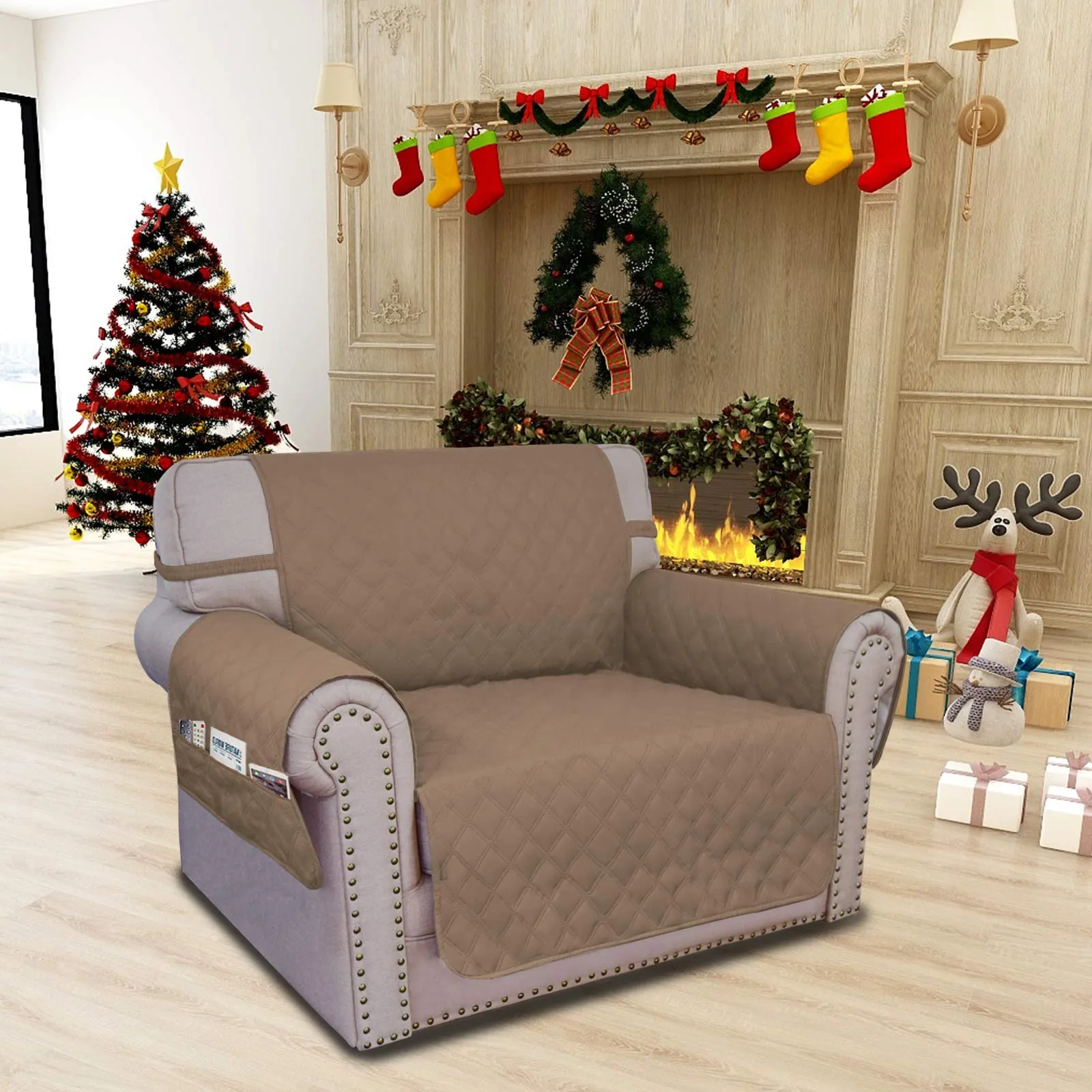 Easy-Going Copridivano per Sedia Impermeabile e Antiscivolo con Tasca, Colore Cammello - immagine 2