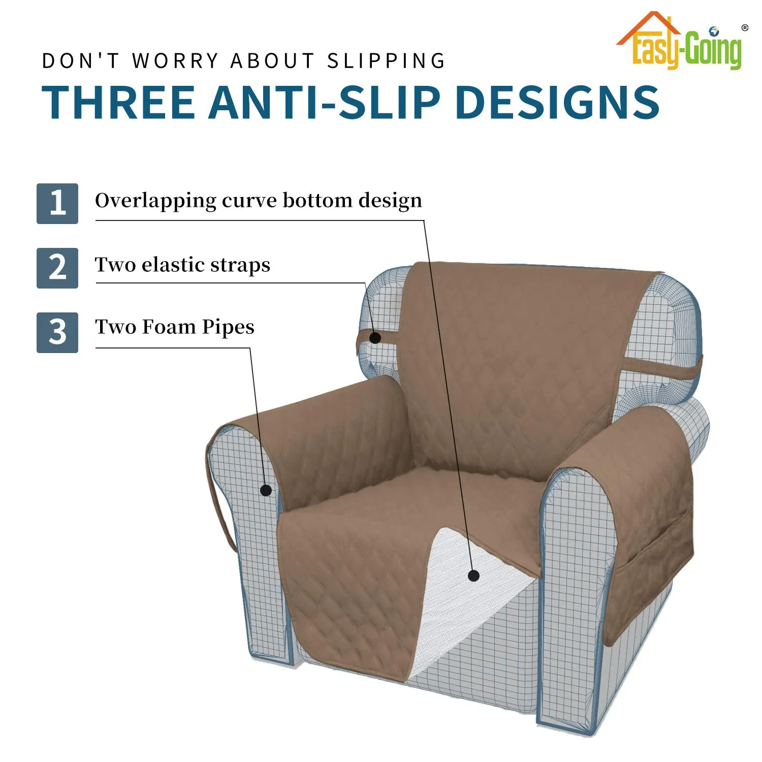 Easy-Going Copridivano per Sedia Impermeabile e Antiscivolo con Tasca, Colore Cammello - immagine 3